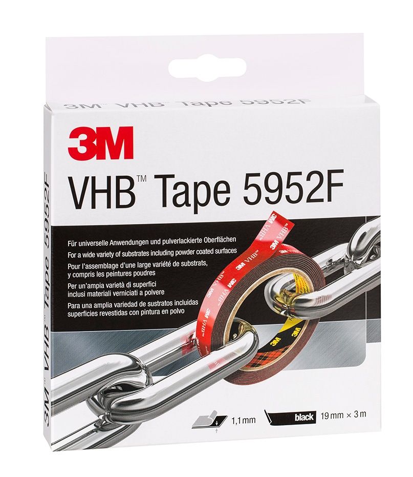 3M™ VHB™ Cinta de Espuma Acrílica 5952F, Negra, 19 mm x 3 m, 1.1 mm