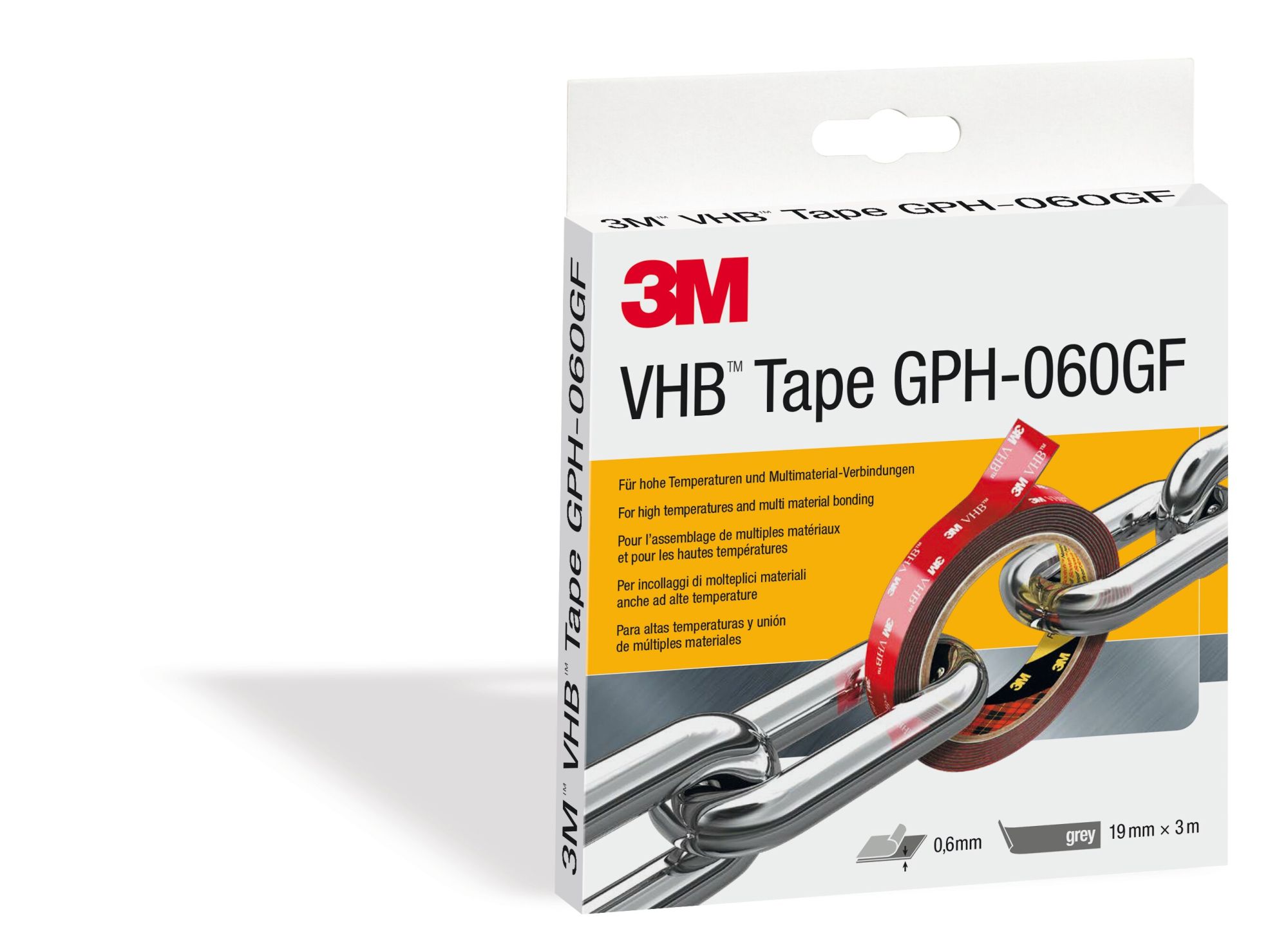 3M™ VHB™ Cinta de Espuma Acrílica GPH-060GF, Gris, 19 mm x 3 m, 0.6 mm