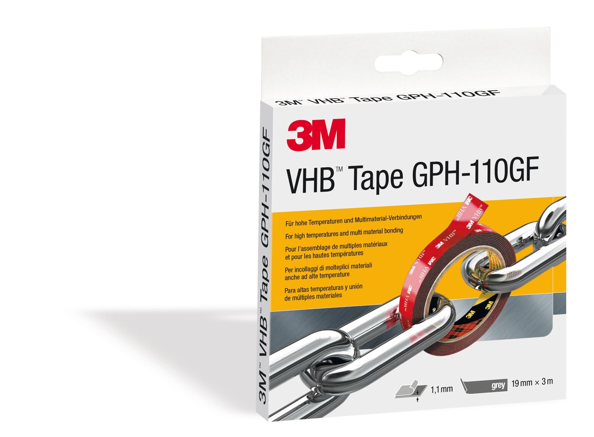 3M™ VHB™ Cinta de Espuma Acrílica GPH-110GF, Gris, 19 mm x 3 m, 1.1 mm