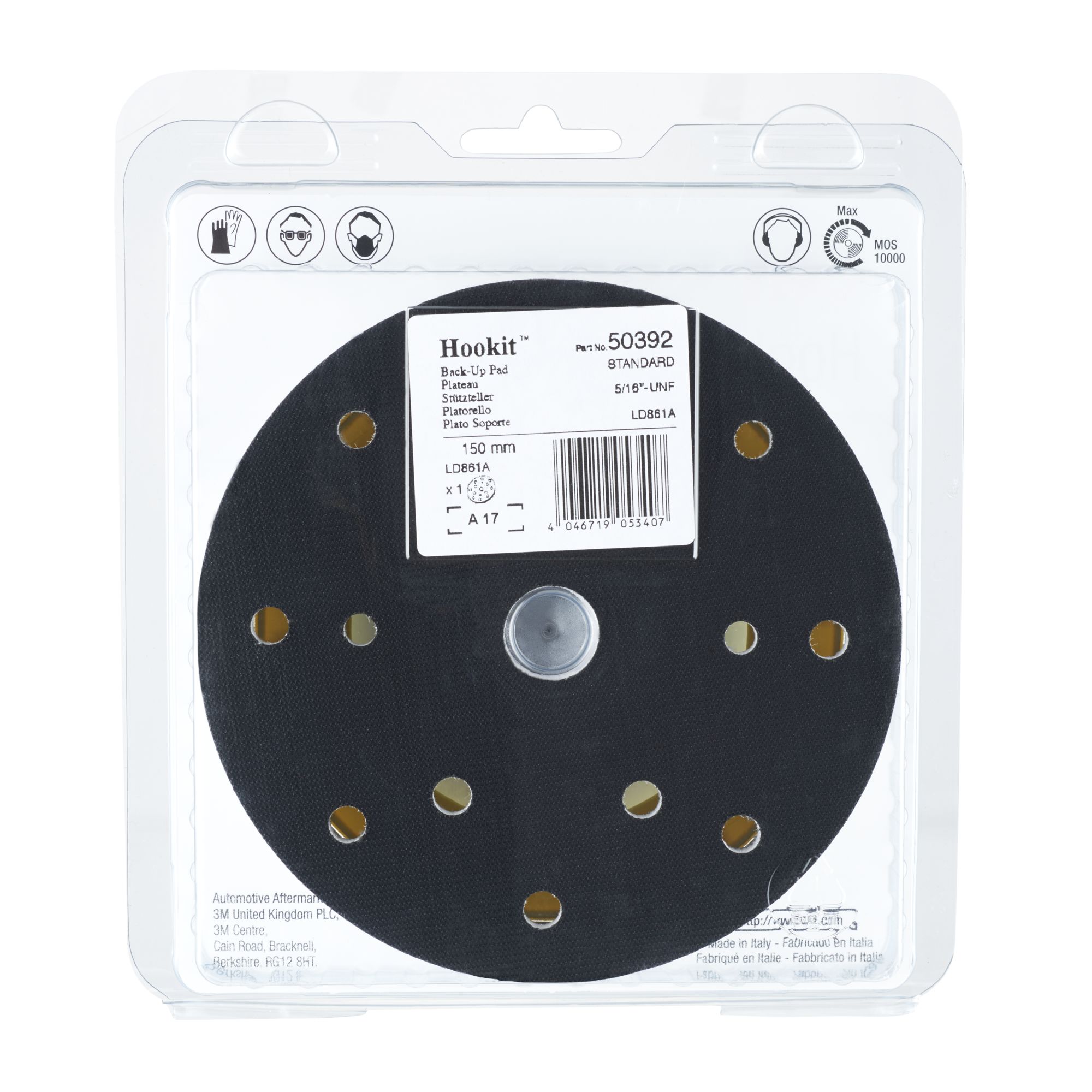 3M™ Hookit™ Plato de soporte, 150 mm, rosca 8 mm (5/16 in), 15 agujeros, estándar, 50392