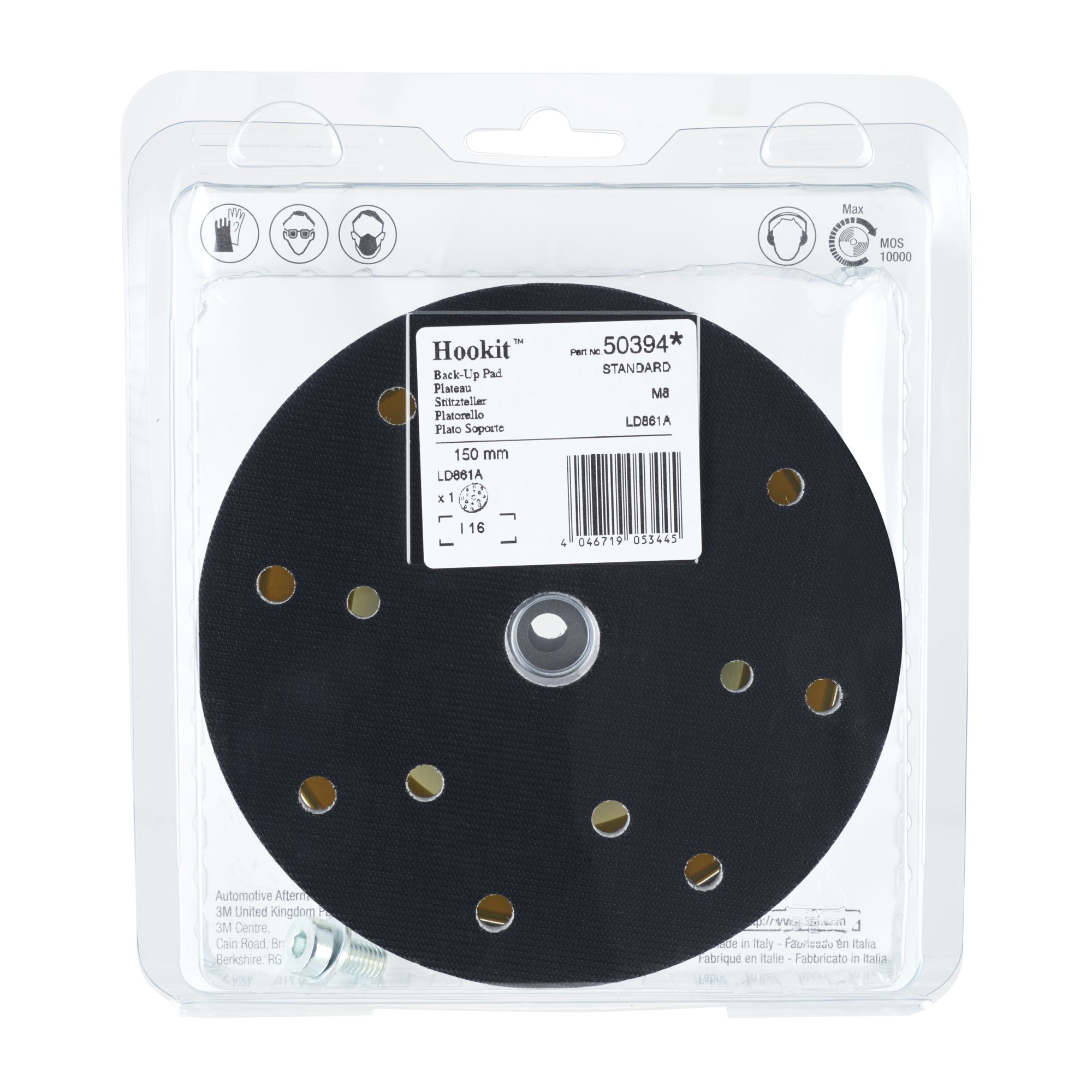 3M™ Hookit™ Plato de soporte, 150 mm, rosca M8, 15 agujeros, estándar, 50394