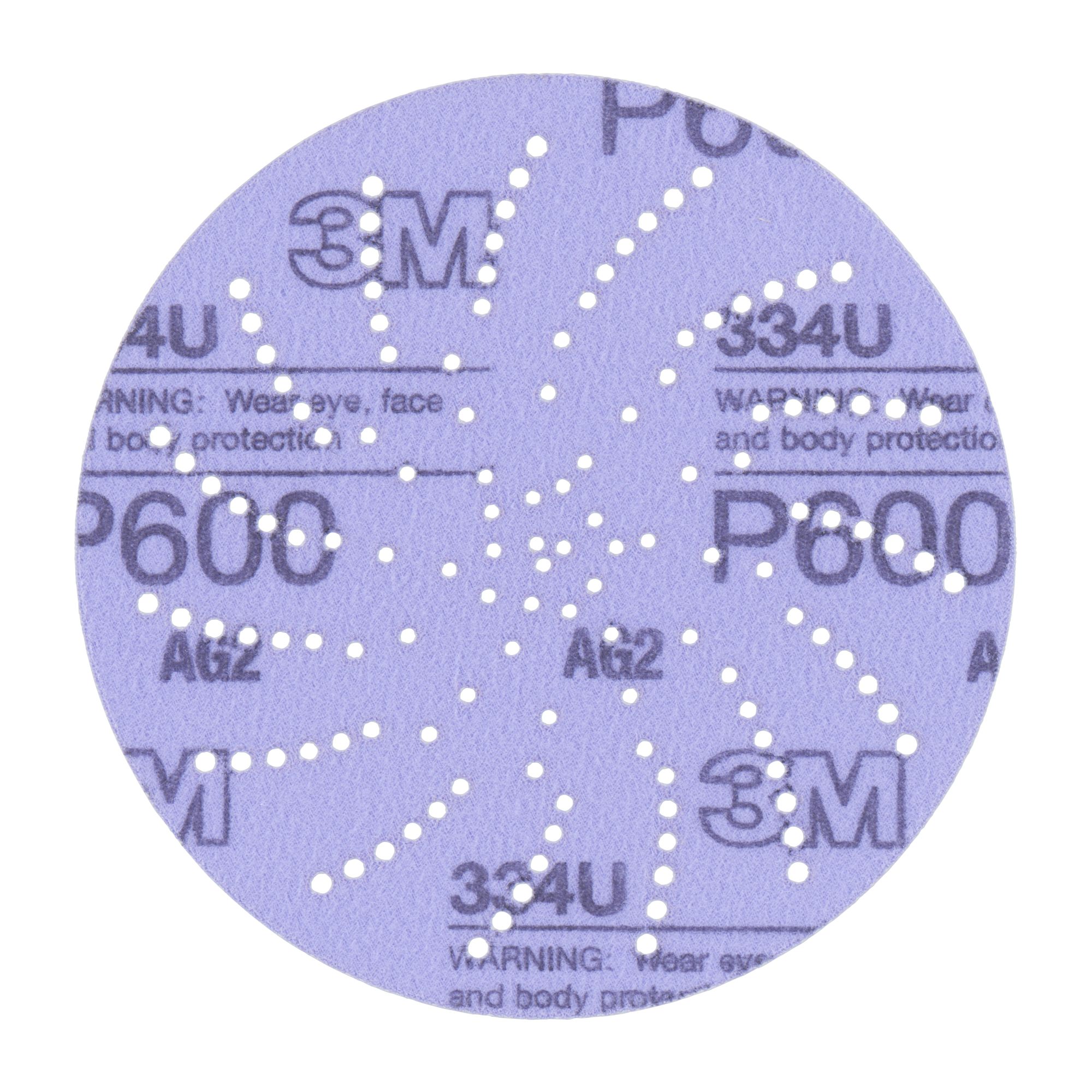 3M™ Hookit™ Disco abrasivo púrpura 334U, 125 mm, multiagujeros, P600, 51040