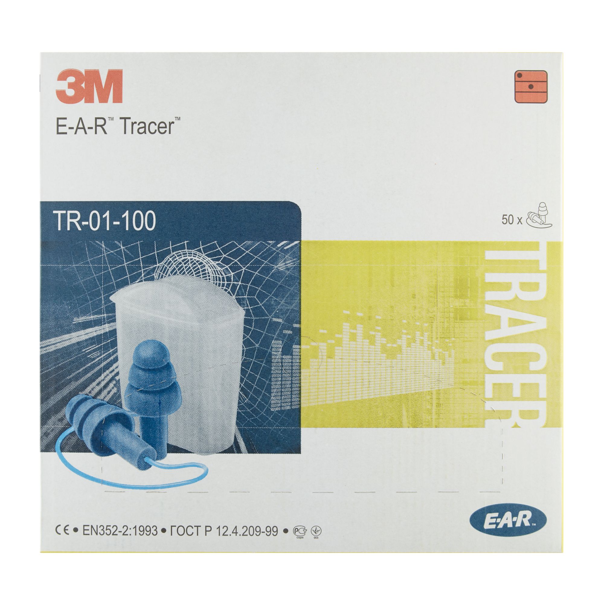3M™ E-A-R™ Tracer™ Tapones reutilizables, 32 dB, con cordón, 50 pares/caja, TR-01-100