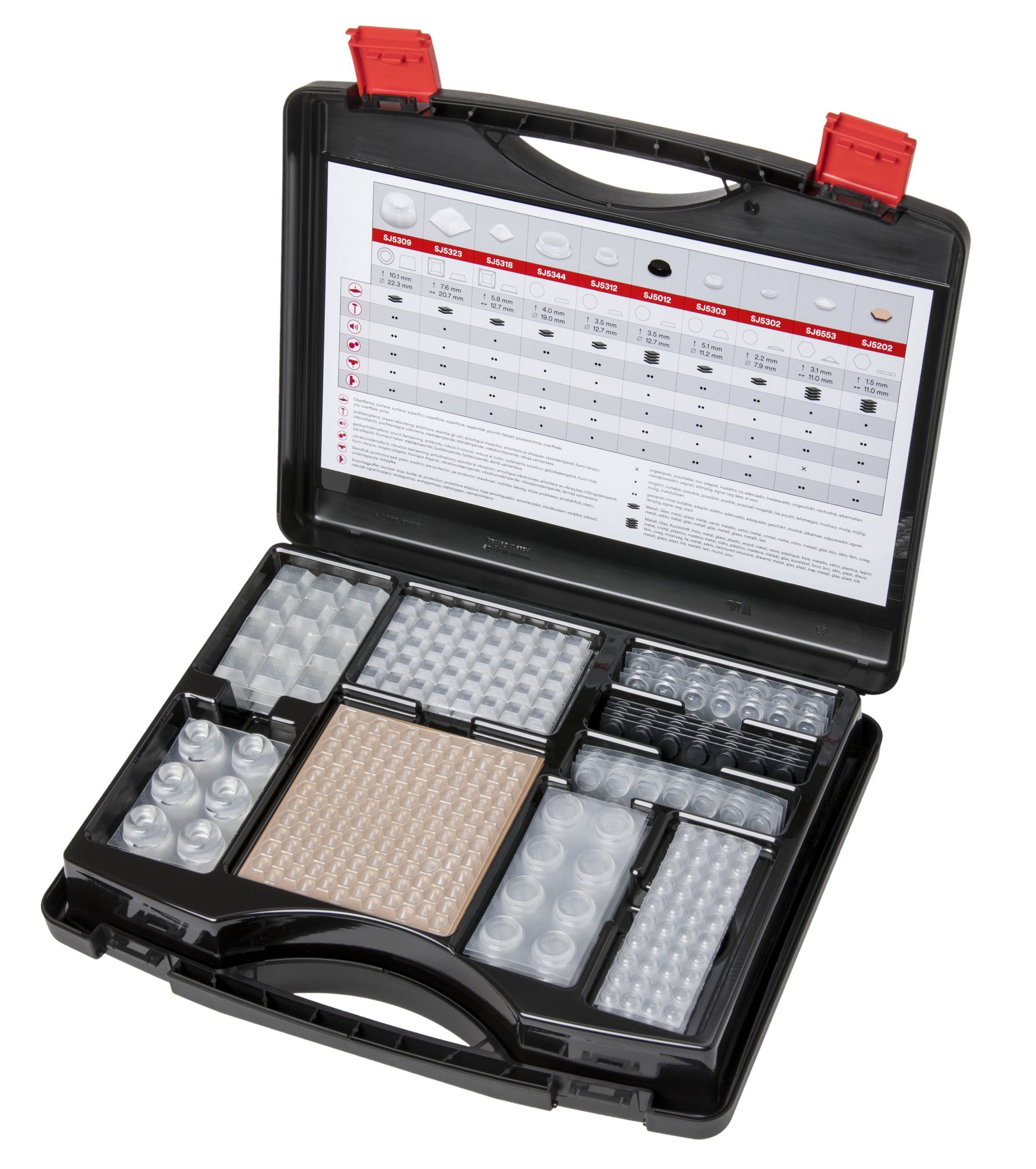 3M™ Bumpon™ Topes Protectores Adhesivos Set 017, 700+ por caja, Transparente y Negro