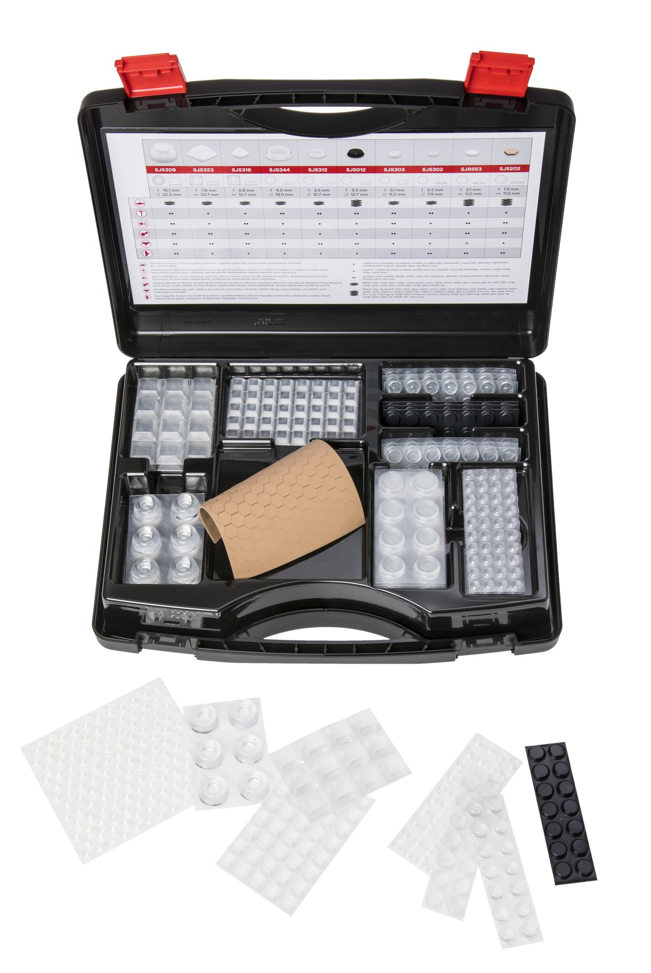 3M™ Bumpon™ Topes Protectores Adhesivos Set 017, 700+ por caja, Transparente y Negro