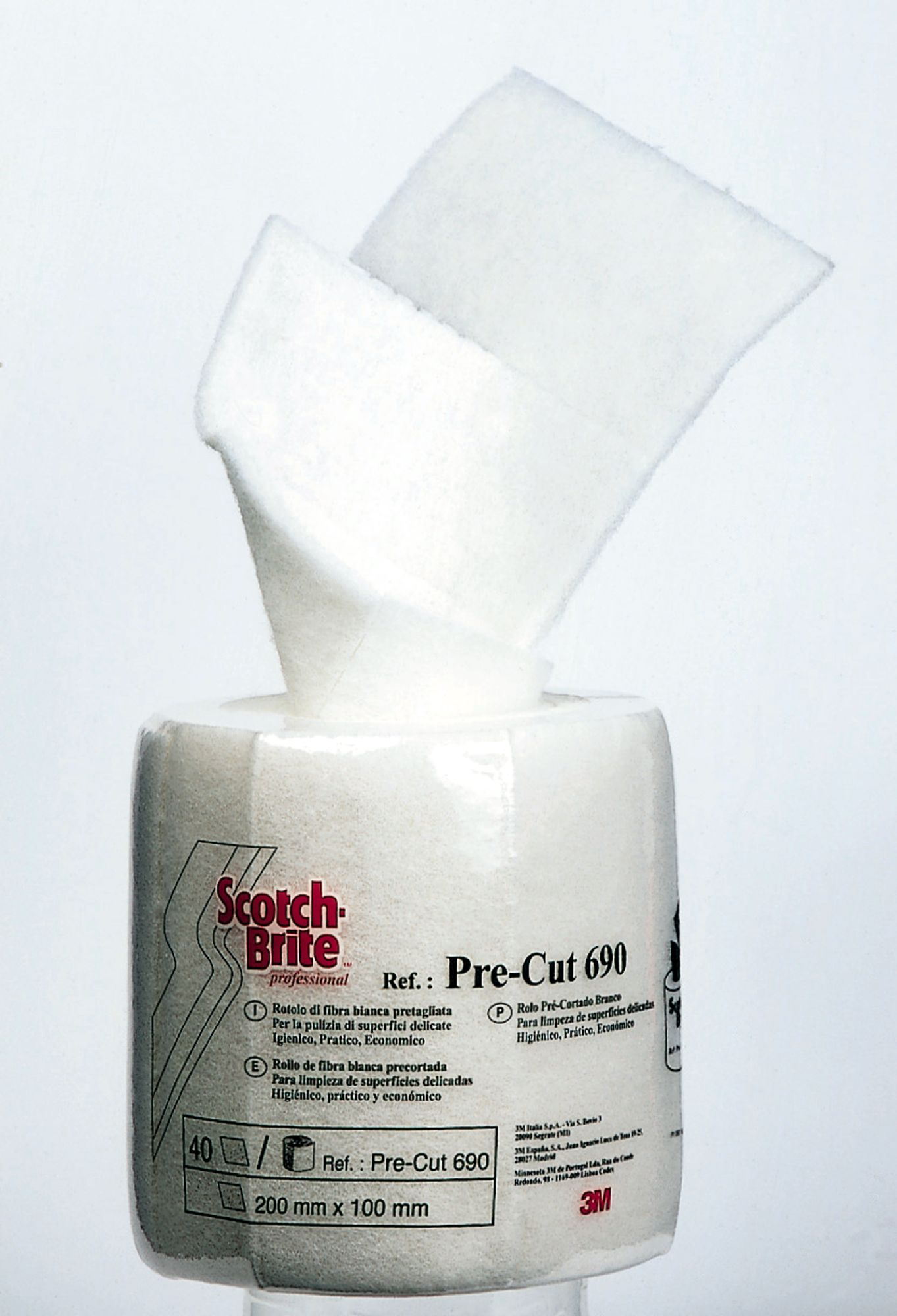 3M™ Scotch-Brite™ 690 Rollo Blanco pre-cortado para superficies delicadas, 200 mm x 4 m, 6 rollos/caja