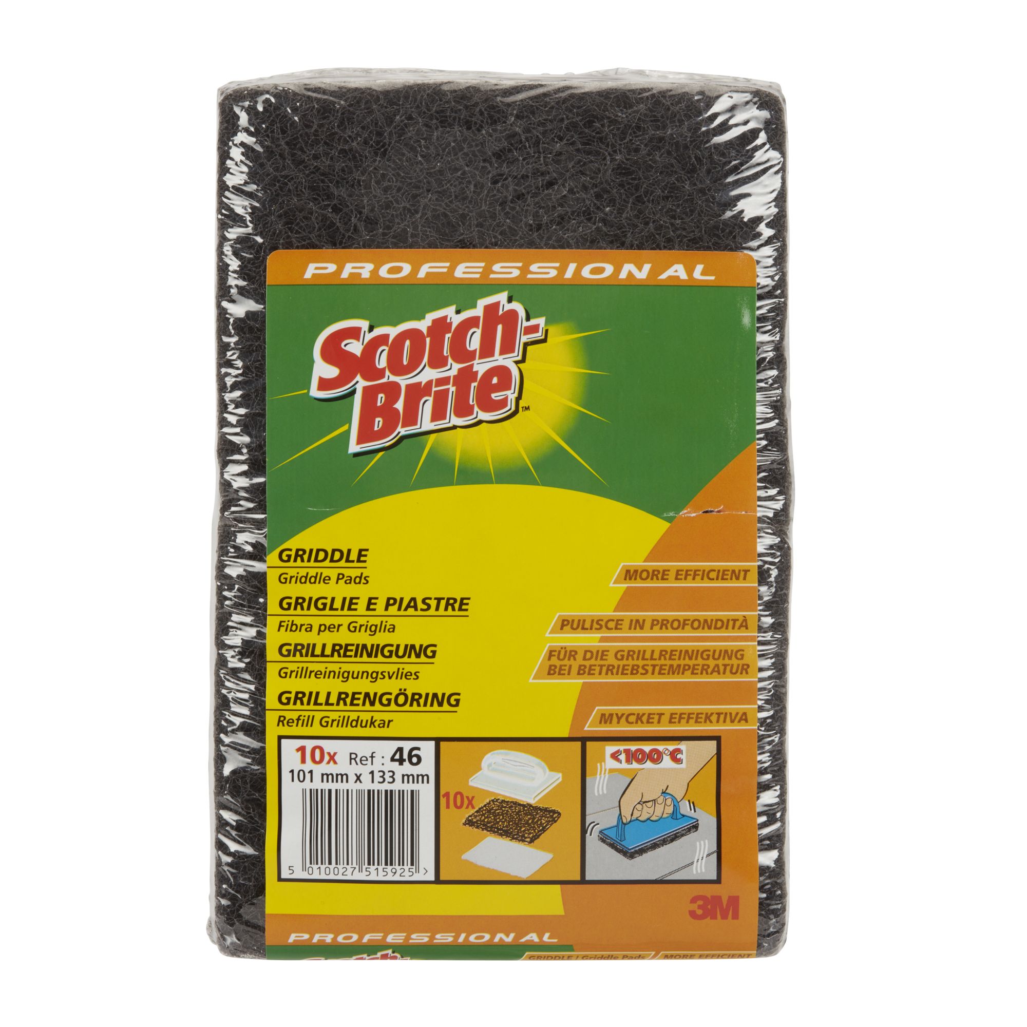 Scotch-Brite™ 46 Almohadilla Limpiaplanchas Negra (100 mm x 130 mm, Caja de 20)