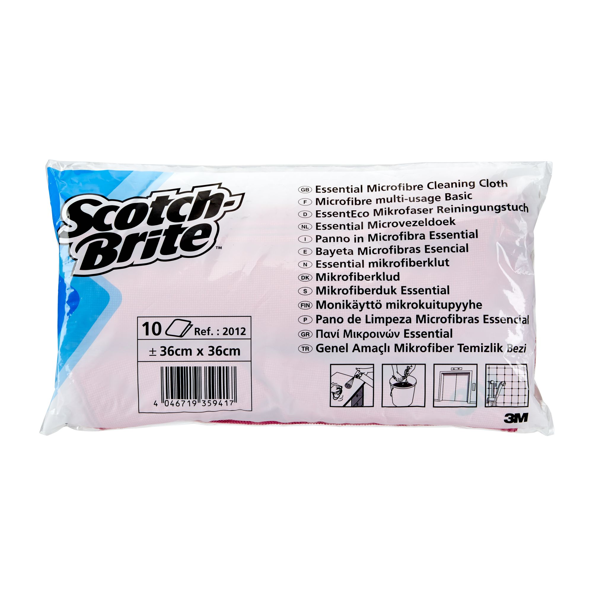 3M™Scotch-Brite™ 2012 Bayeta Microfibra Esencial Verde (360 mm x 360 mm, Pack de 10)