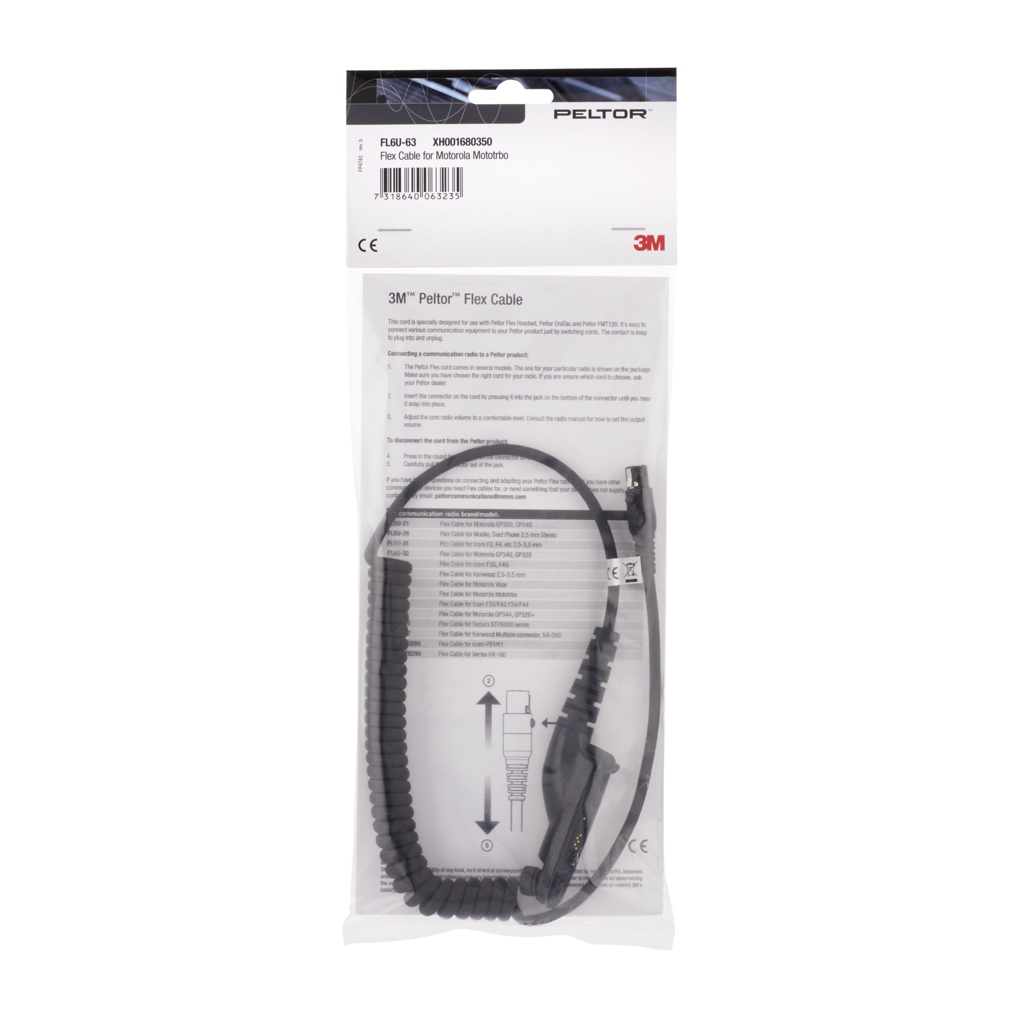 3M™ PELTOR™ Cable flexible para Motorola MOTOTRBO™, FL6U-63