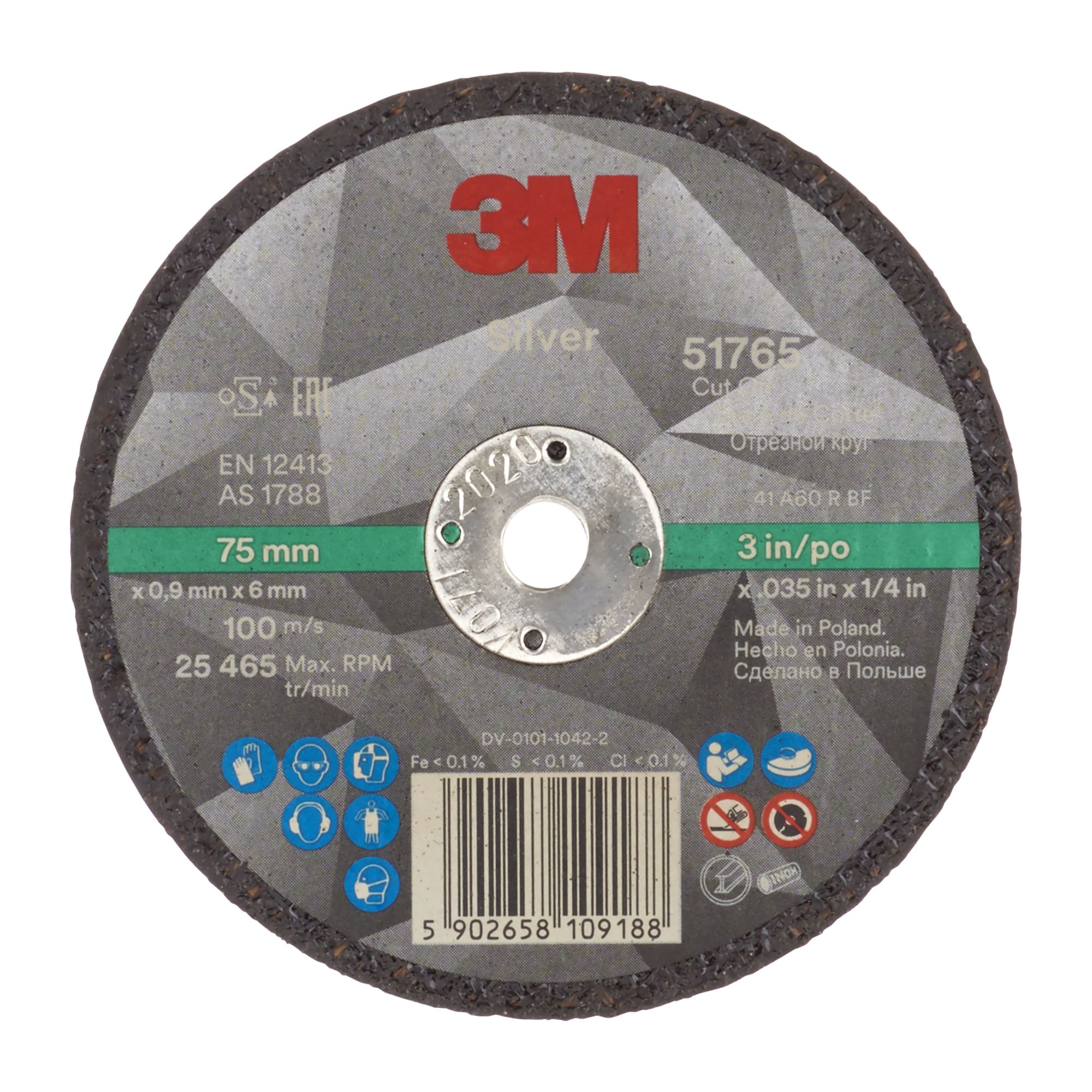 3M™ Disco de Corte Silver Plano, T41, 75 mm x 0.9 mm x 6 mm, 51765