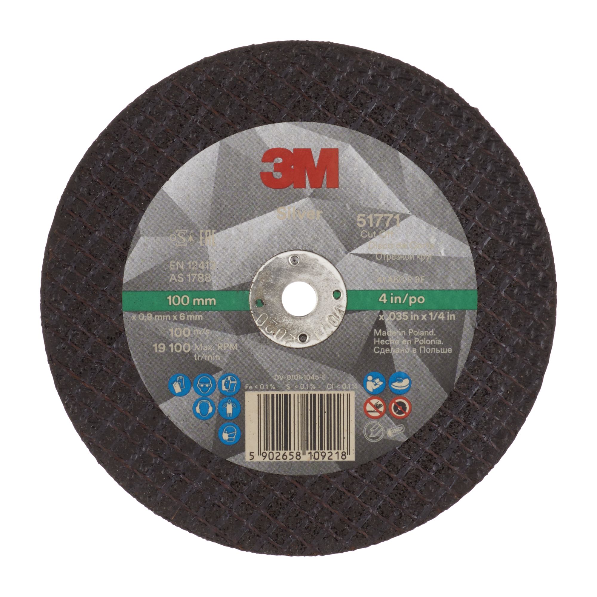 3M™ Disco de Corte Silver Plano, T41, 100 mm x 0.9 mm x 6 mm, 51771