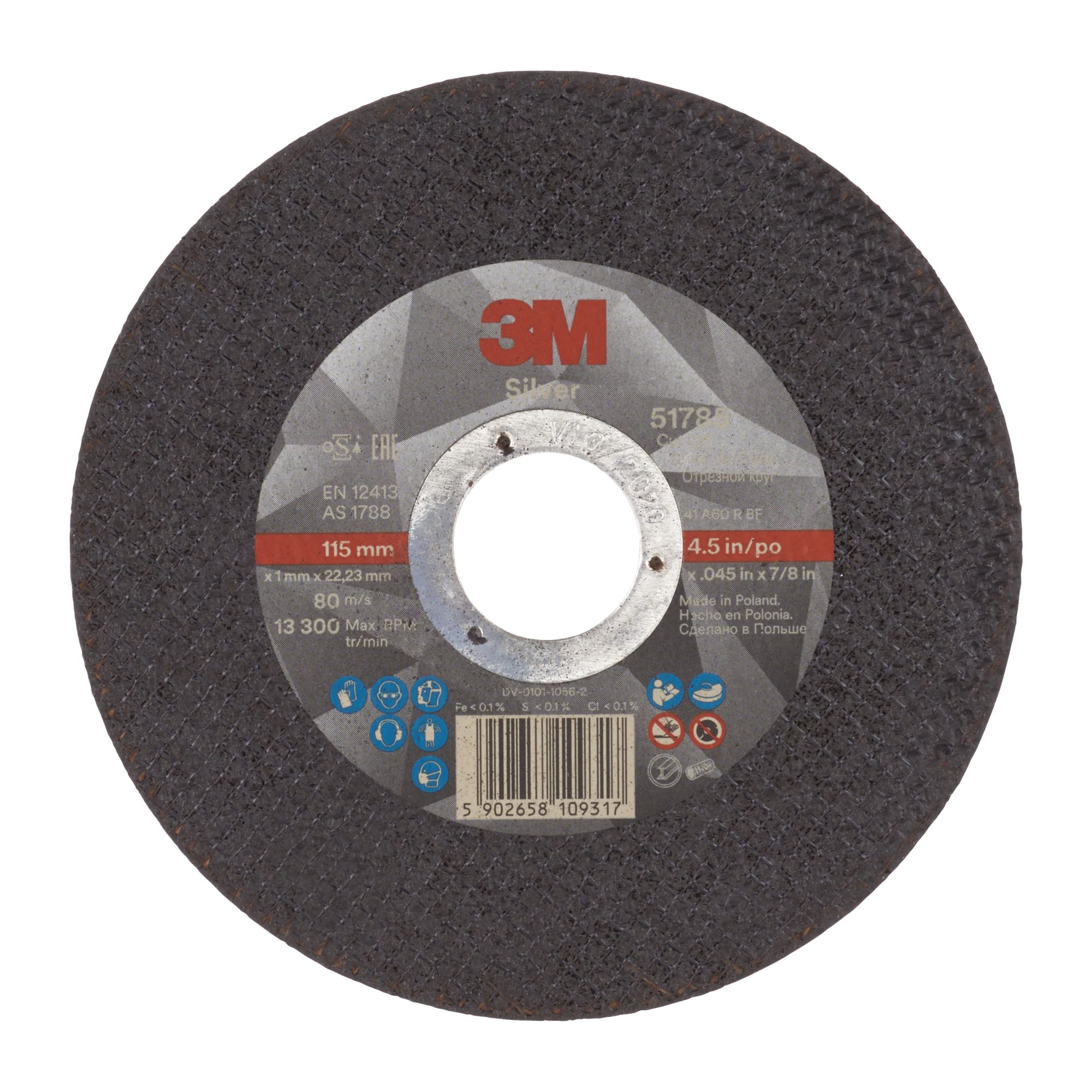 3M™ Disco de Corte Silver Plano, T41, 115 mm x 1 mm x 22 mm, 51785