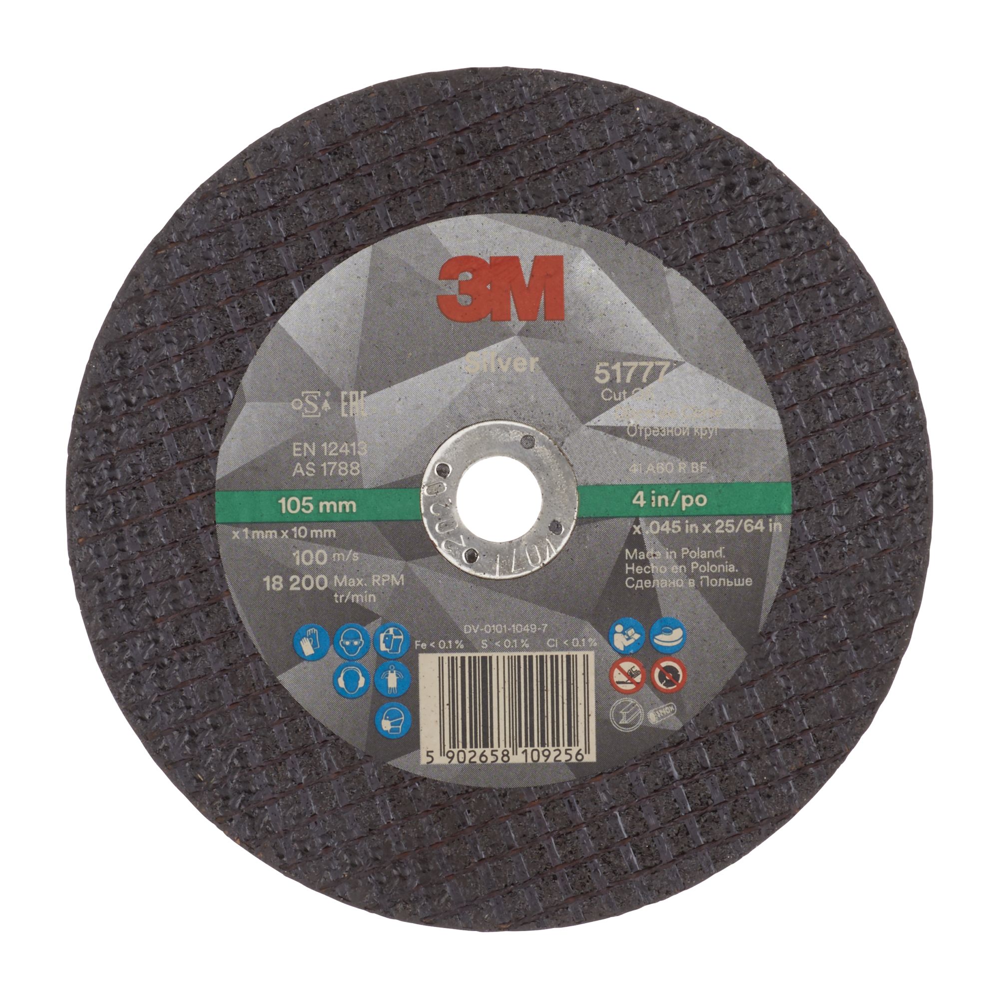 3M™ Disco de Corte Silver Plano, T41, 105 mm x 1 mm x 10 mm, 51777