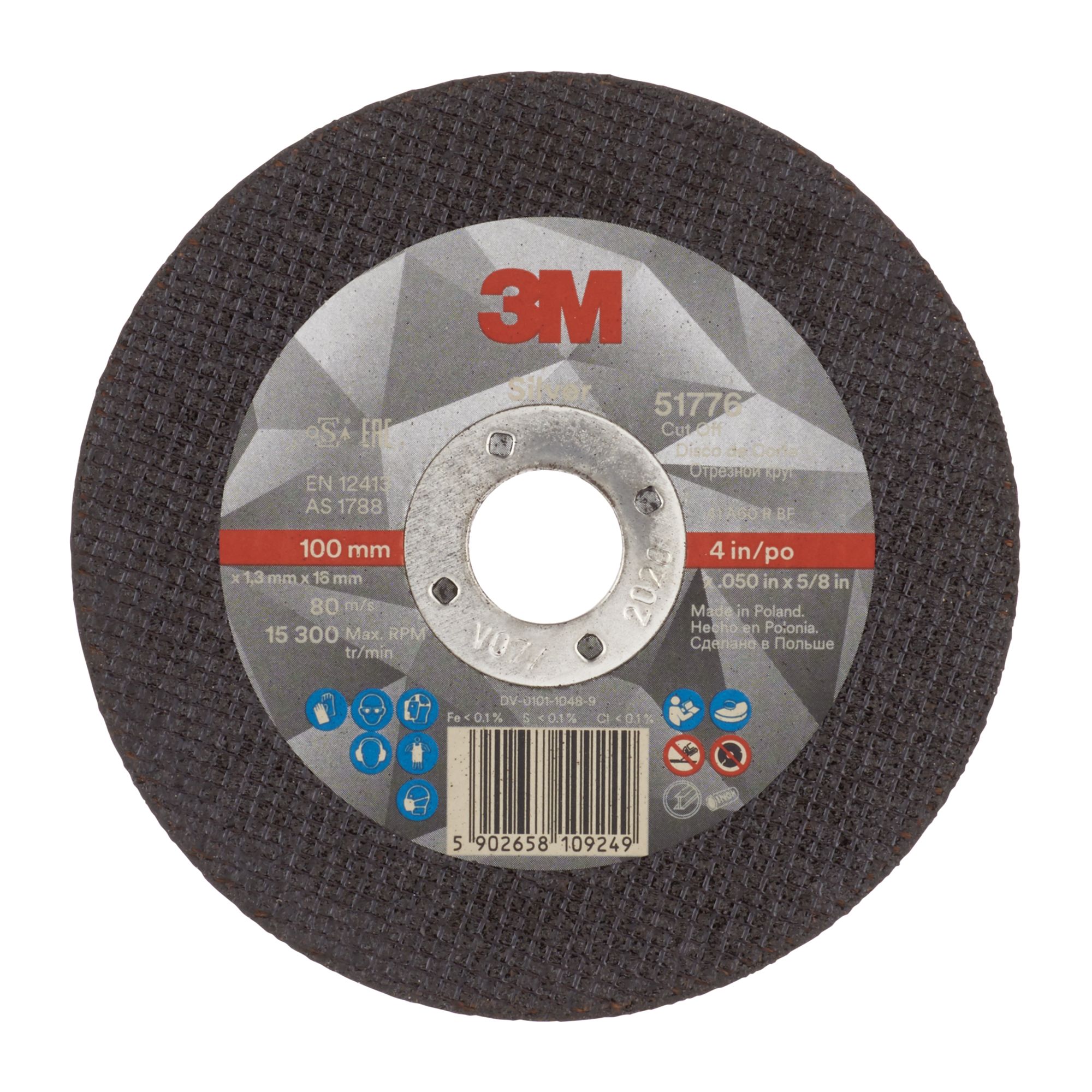 3M™ Disco de Corte Silver Plano, T41, 100 mm x 1.3 mm x 16 mm, 51776