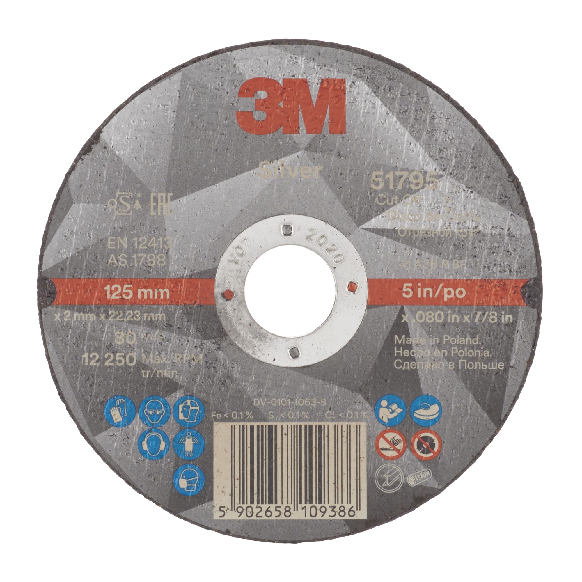 3M™ Disco de Corte Silver Plano, T41, 125 mm x 2 mm x 22 mm, 51795