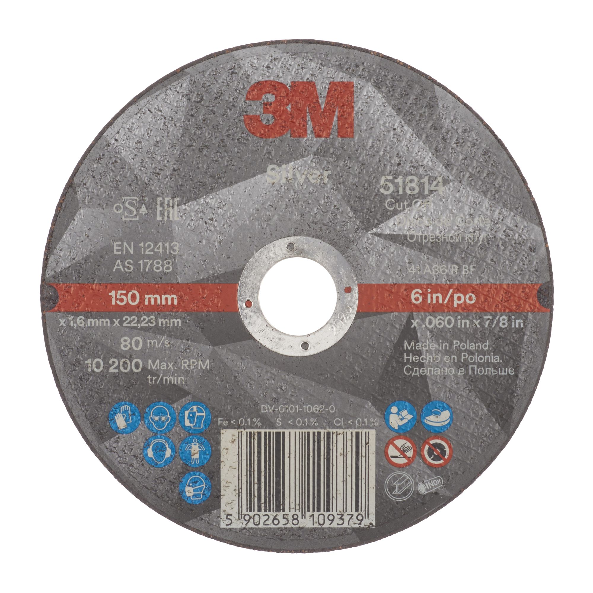 3M™ Disco de Corte Silver Plano, T41, 150 mm x 1.6 mm x 22 mm, 51814