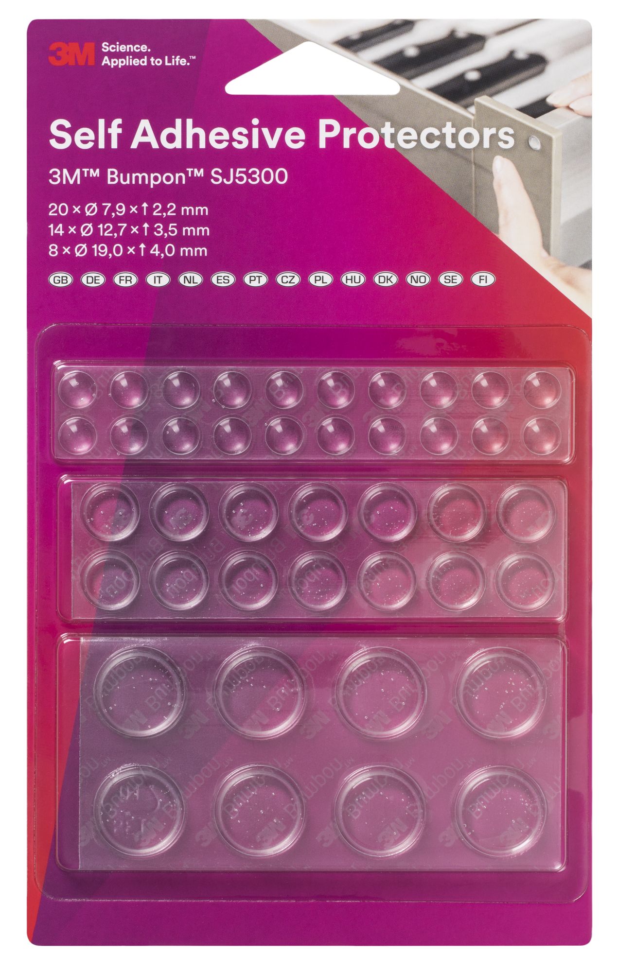 3M™ Bumpon SJ5300 Transparente, blíster 46 unidades