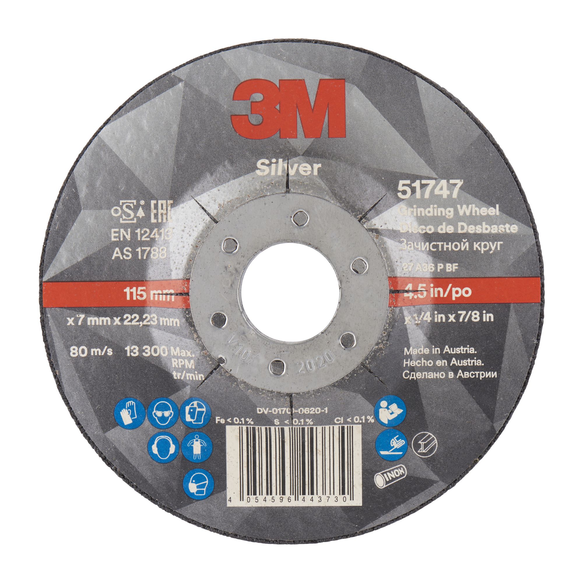 3M™ Disco de Desbaste de Centro Hundido Silver, T27, 115 mm x 7 mm x 22 mm, 51747