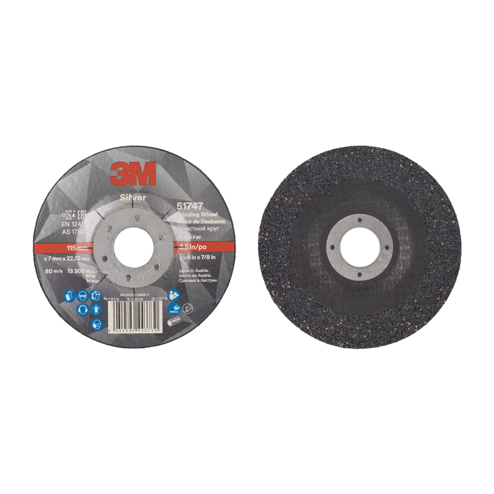 3M™ Disco de Desbaste de Centro Hundido Silver, T27, 115 mm x 7 mm x 22 mm, 51747