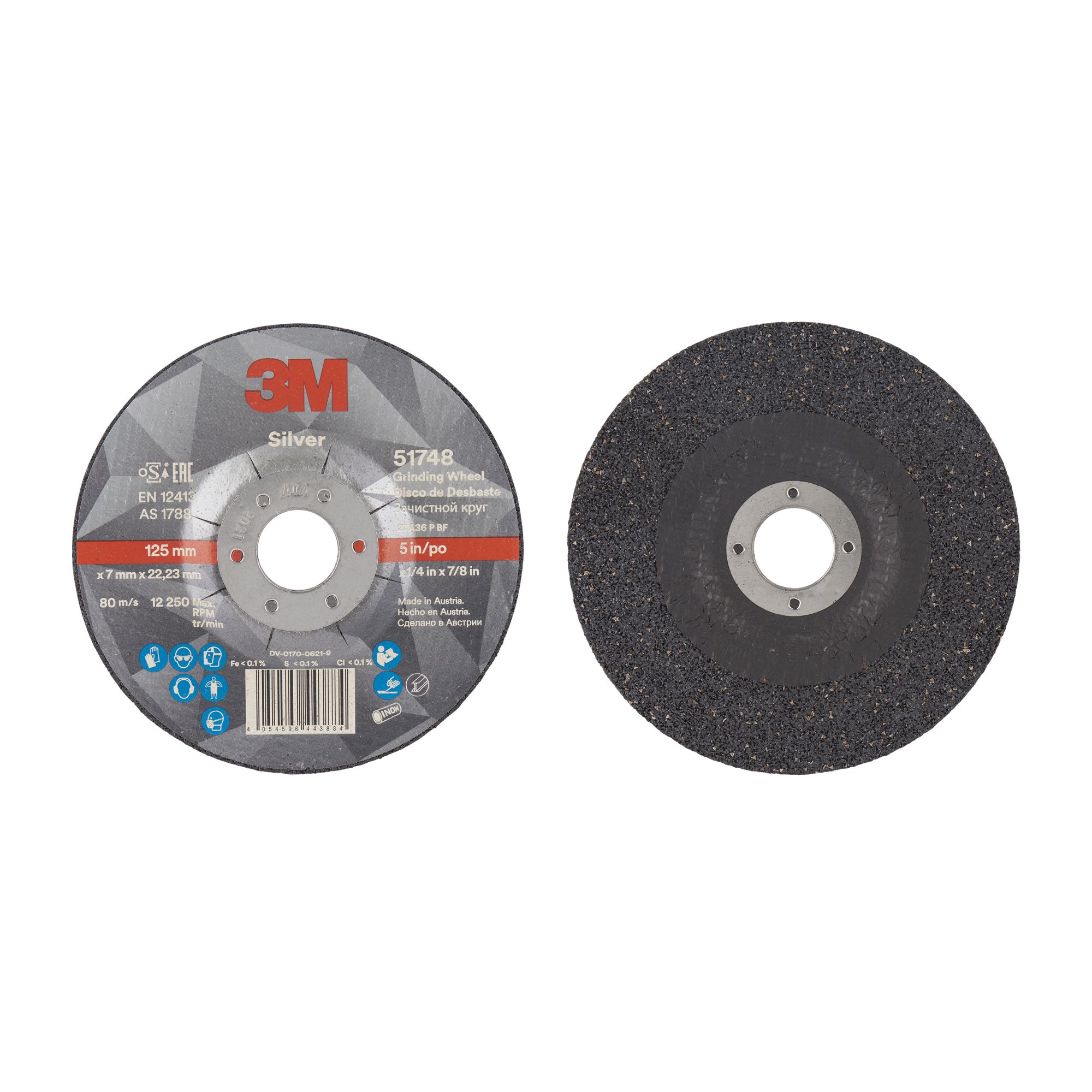 3M™ Disco de Desbaste de Centro Hundido Silver, T27, 127 mm x 7 mm x 22 mm, 51748