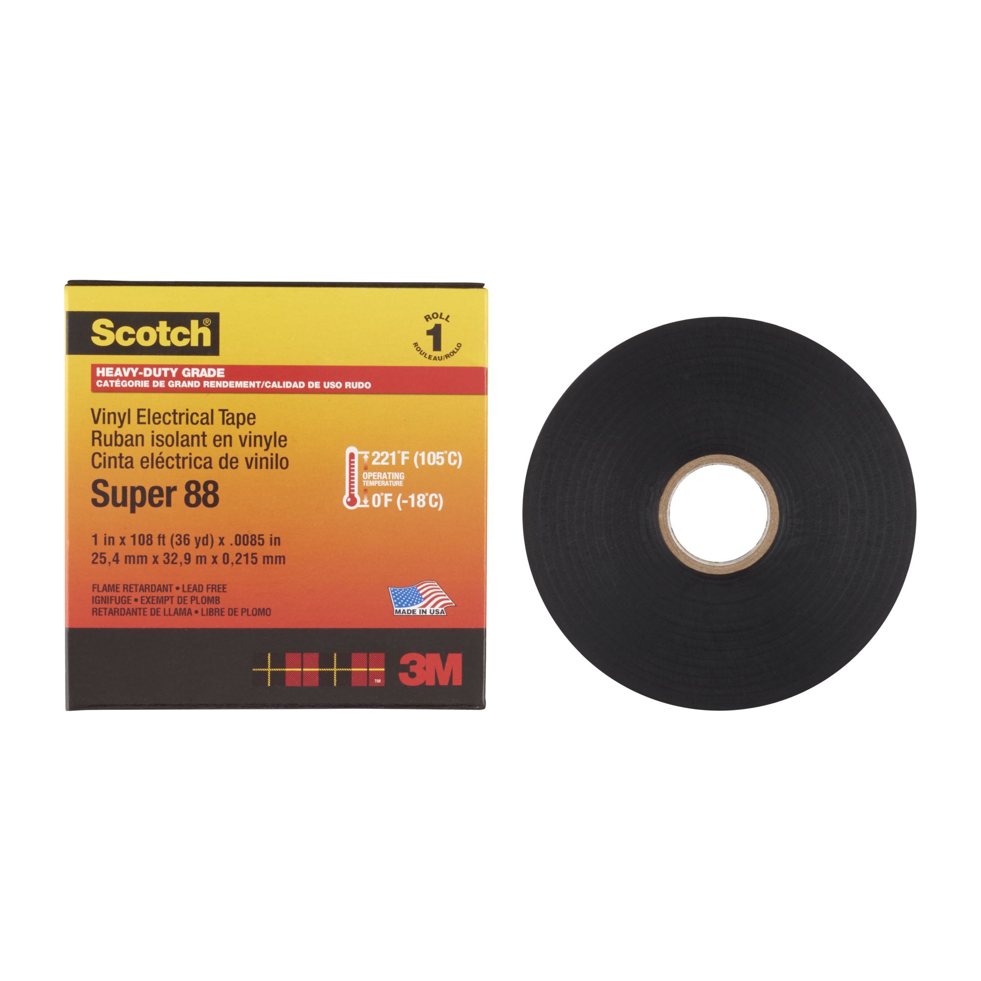 3M™ Scotch® Super 88 Cinta eléctrica de PVC negra de 25 mm x 33 m