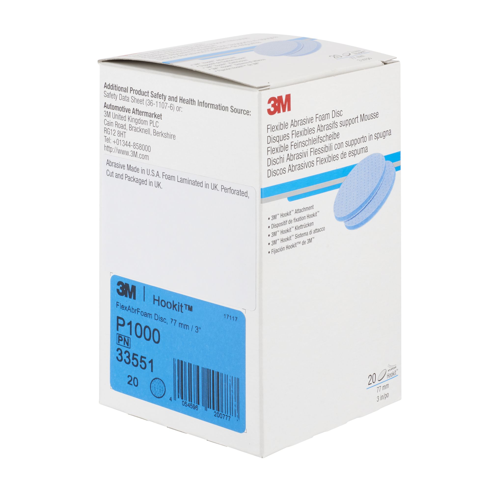 3M™ Hookit™ Disco abrasivo flexible de espuma, 77 mm, P1000, 33551
