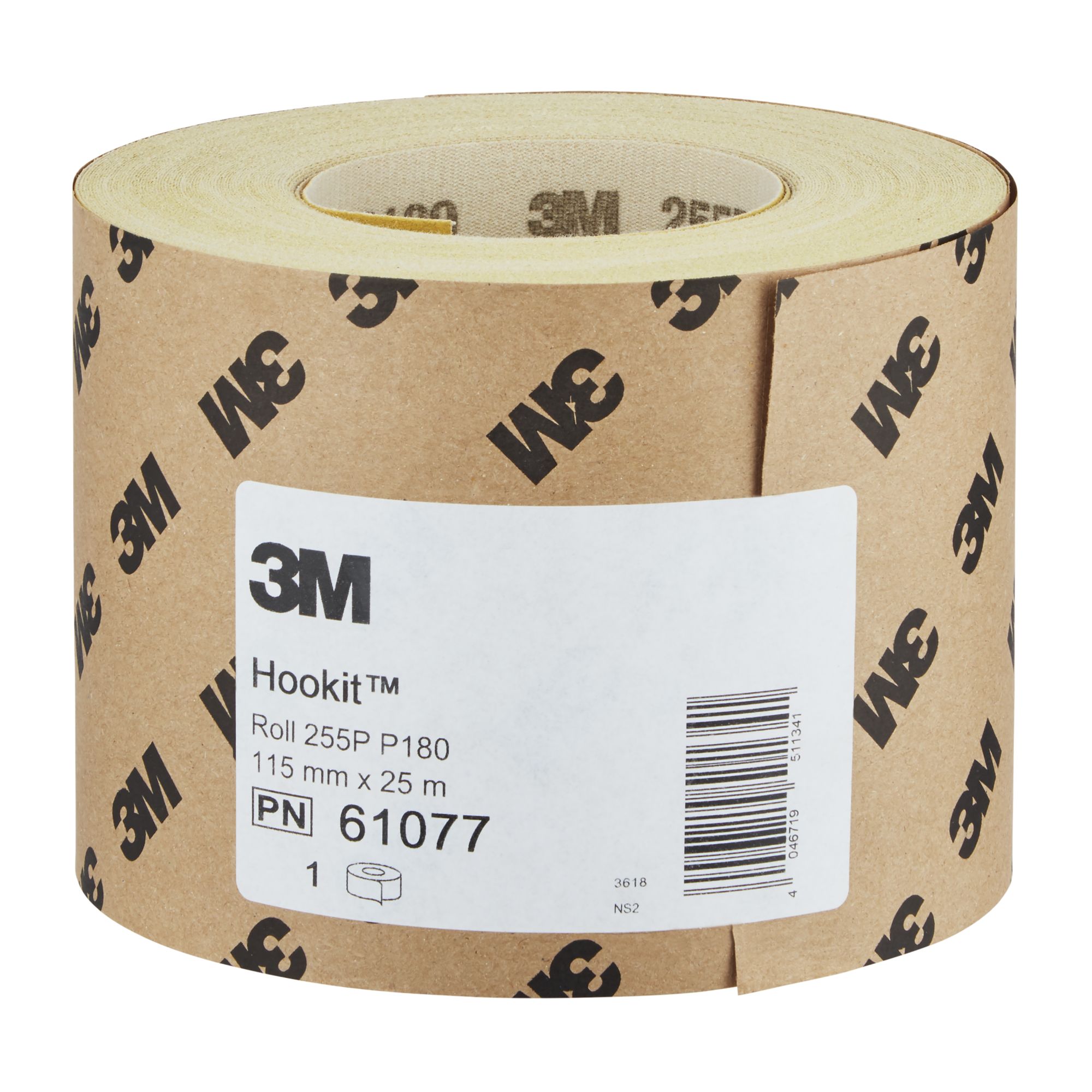 3M™ Hookit™ Rollo abrasivo 255P, 115 mm x 25 m, P180, 61077