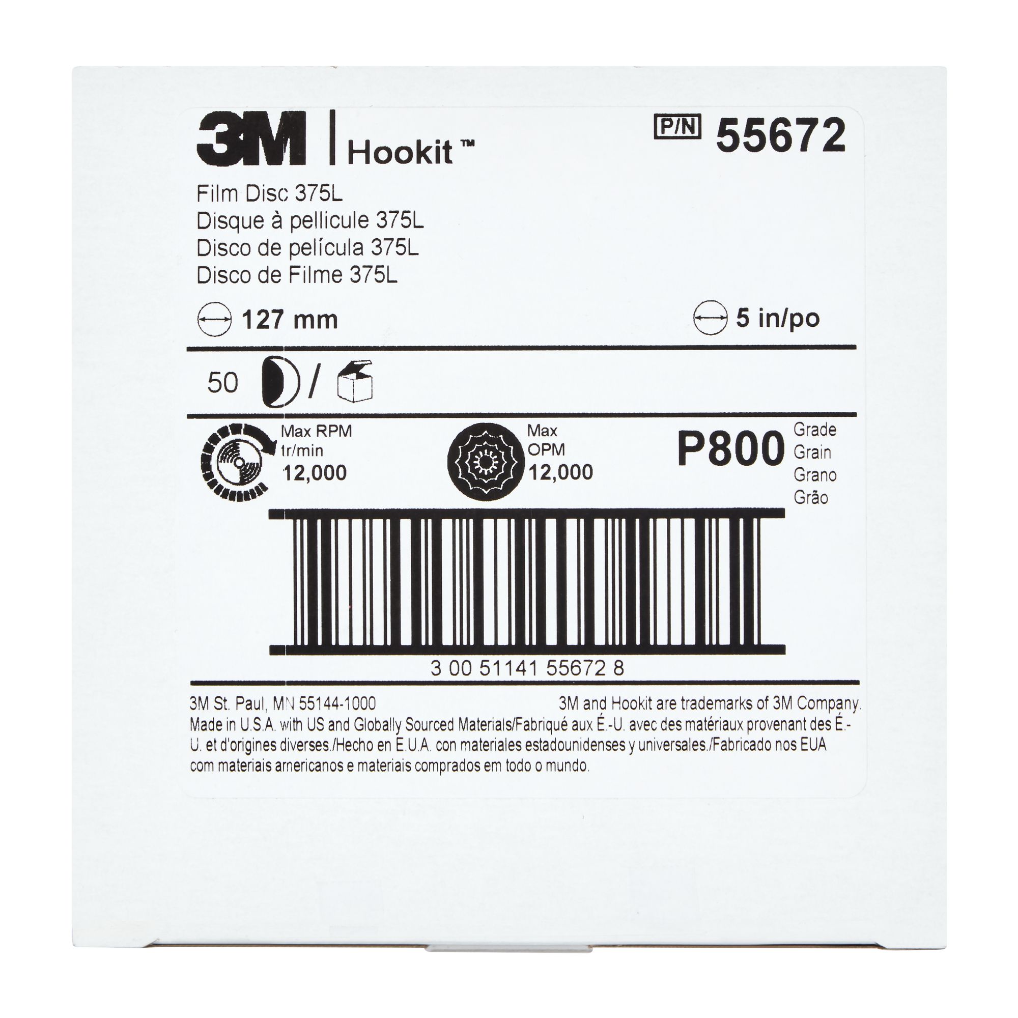 3M™ Hookit™ Disco de Film 375L, 127 mm, Sin agujero, P800