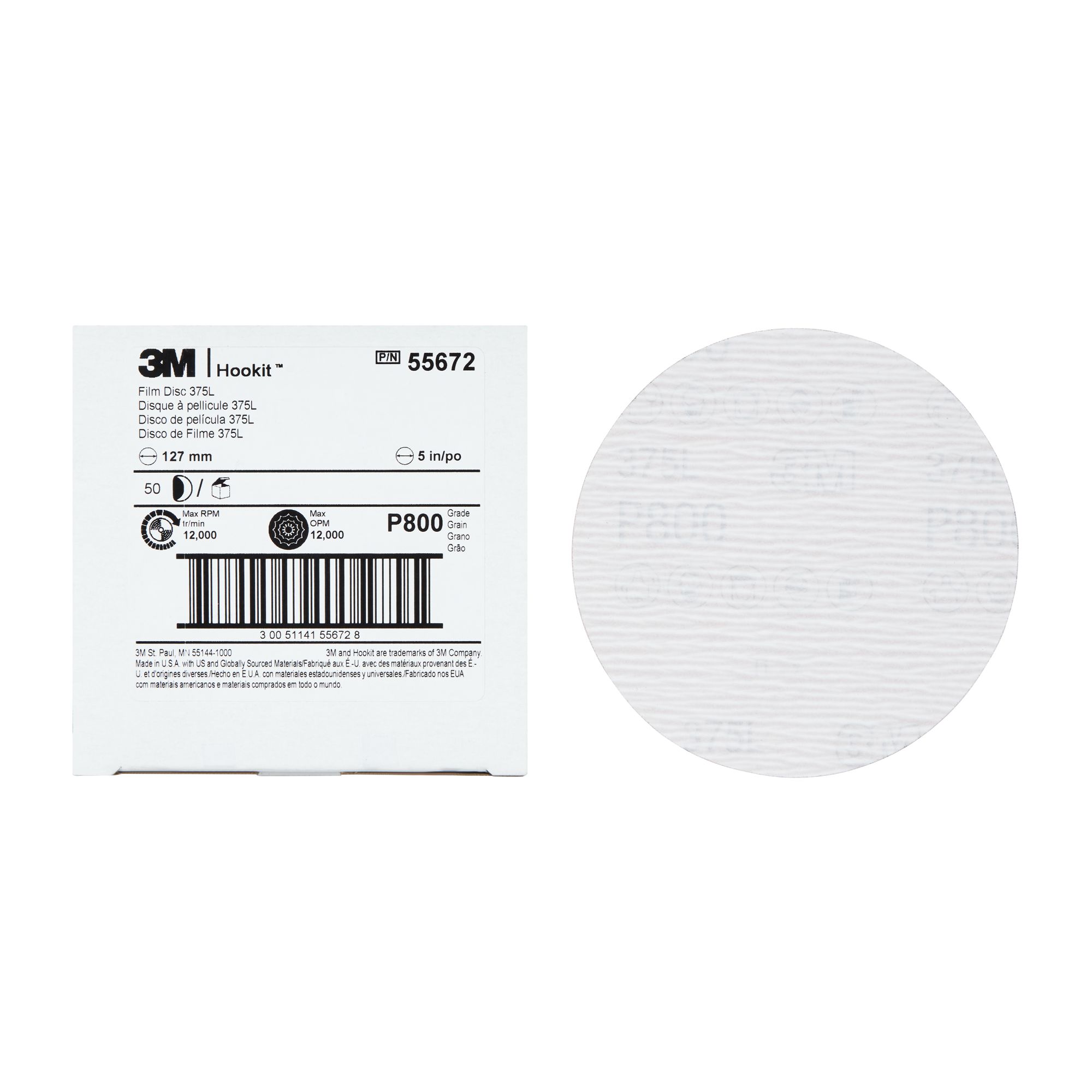 3M™ Hookit™ Disco de Film 375L, 127 mm, Sin agujero, P800