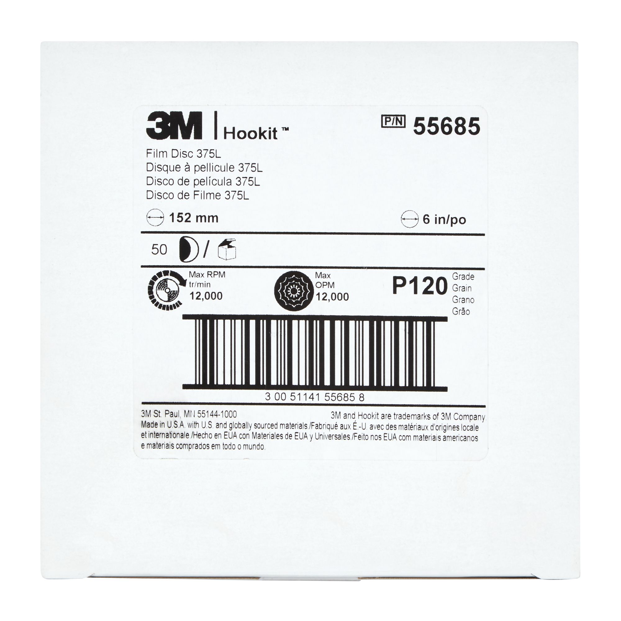 3M™ Hookit™ Disco de limpeza 375L 150MM SIN AGUJEROS P120