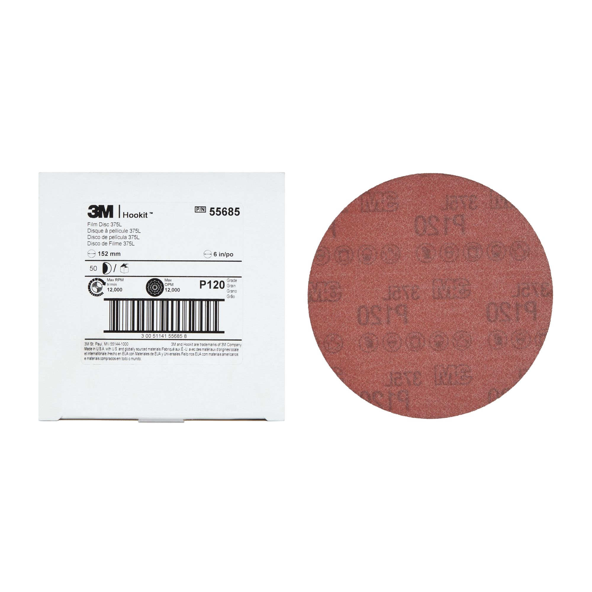 3M™ Hookit™ Disco de limpeza 375L 150MM SIN AGUJEROS P120