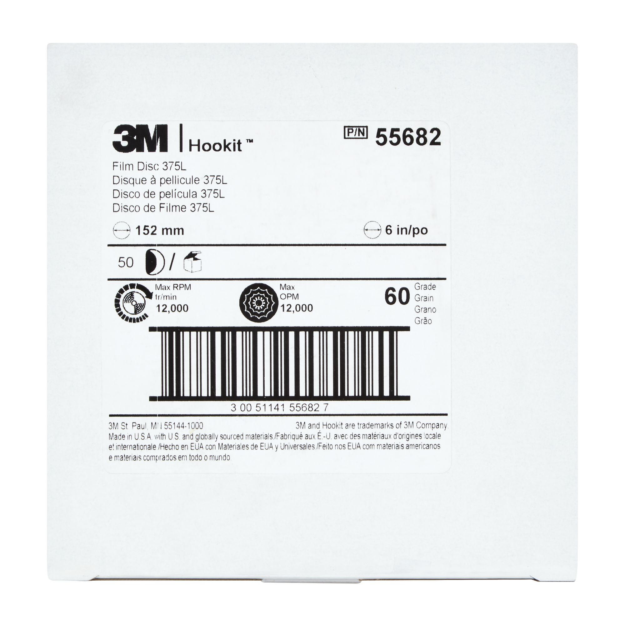 3M™ Hookit™ disco de film 375L, 152 .4 mm x NH, P60