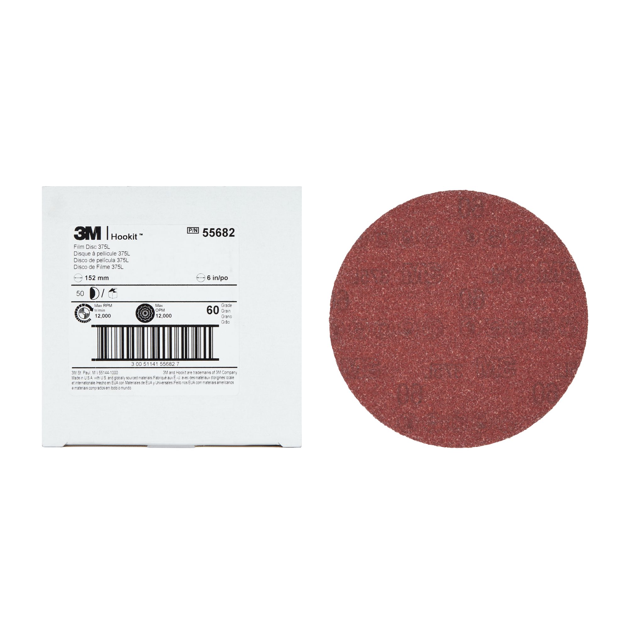 3M™ Hookit™ disco de film 375L, 152 .4 mm x NH, P60