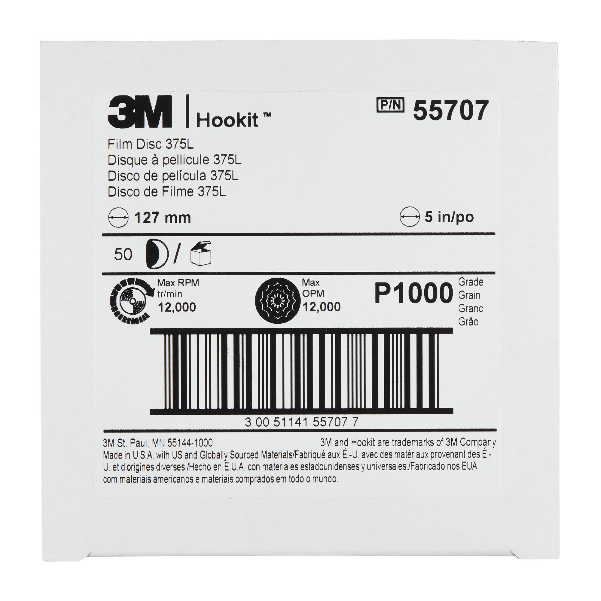 3M™ Hookit™ Disco de Film 375L, 127 mm, Sin agujero, P1000