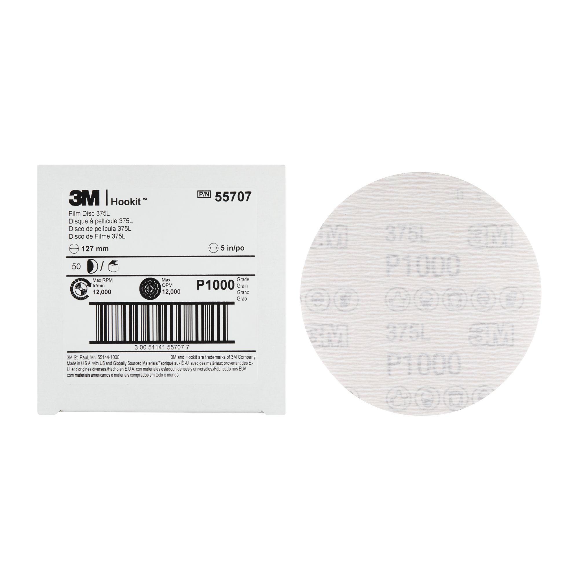 3M™ Hookit™ Disco de Film 375L, 127 mm, Sin agujero, P1000