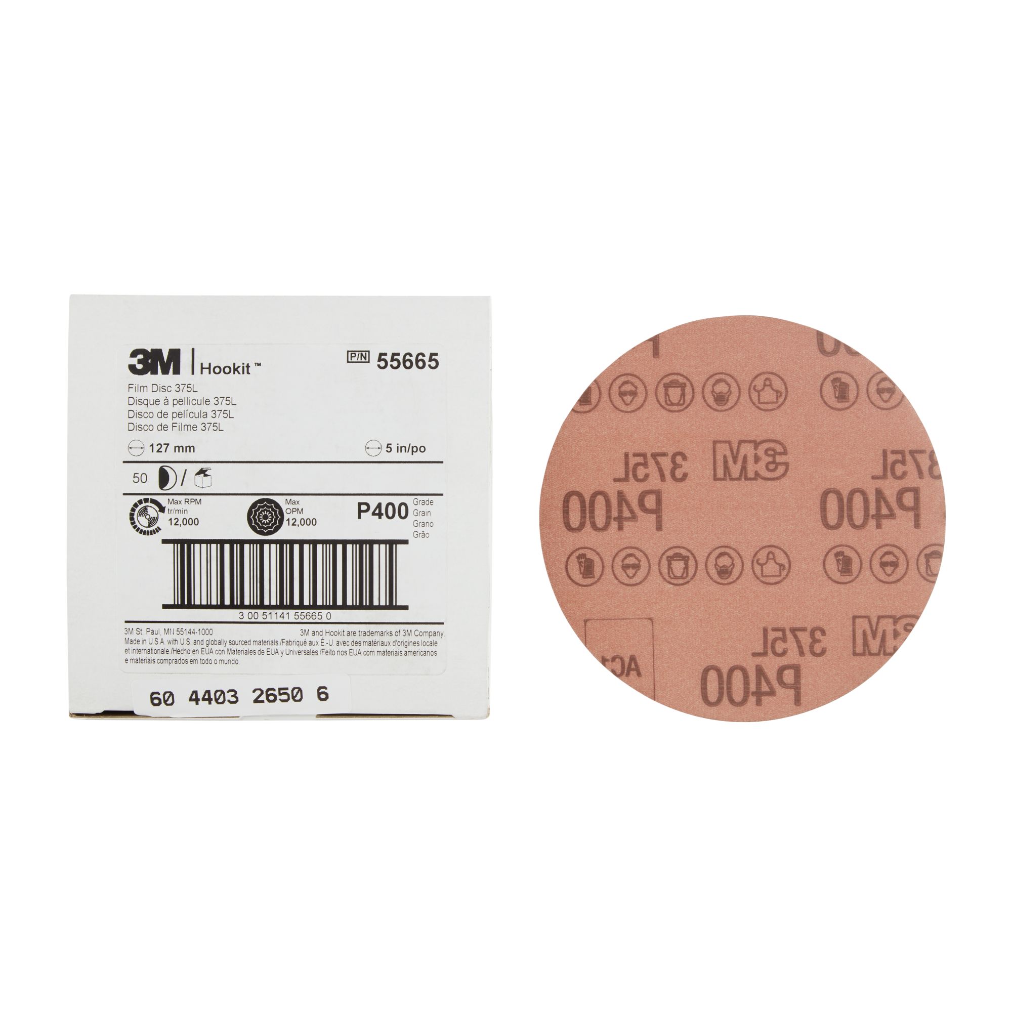 3M™ Hookit™ Disco de Film 375L, 127 mm, Sin agujero, P1000