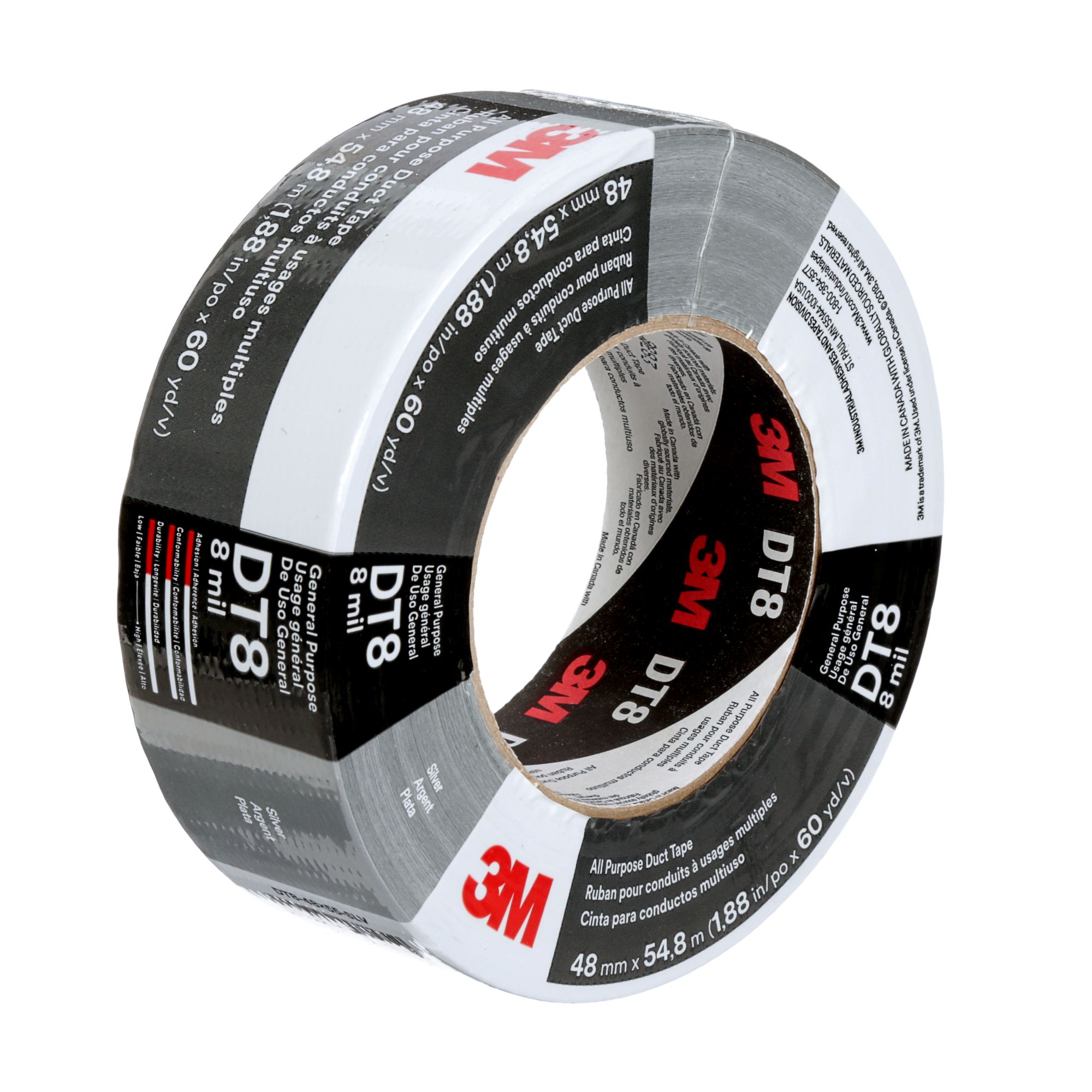 3M™ Cinta americana multiuso DT8, Negro, 48 mm x 55 m, 0.2 mm, 24 rollos por caja, envueltos individualmente