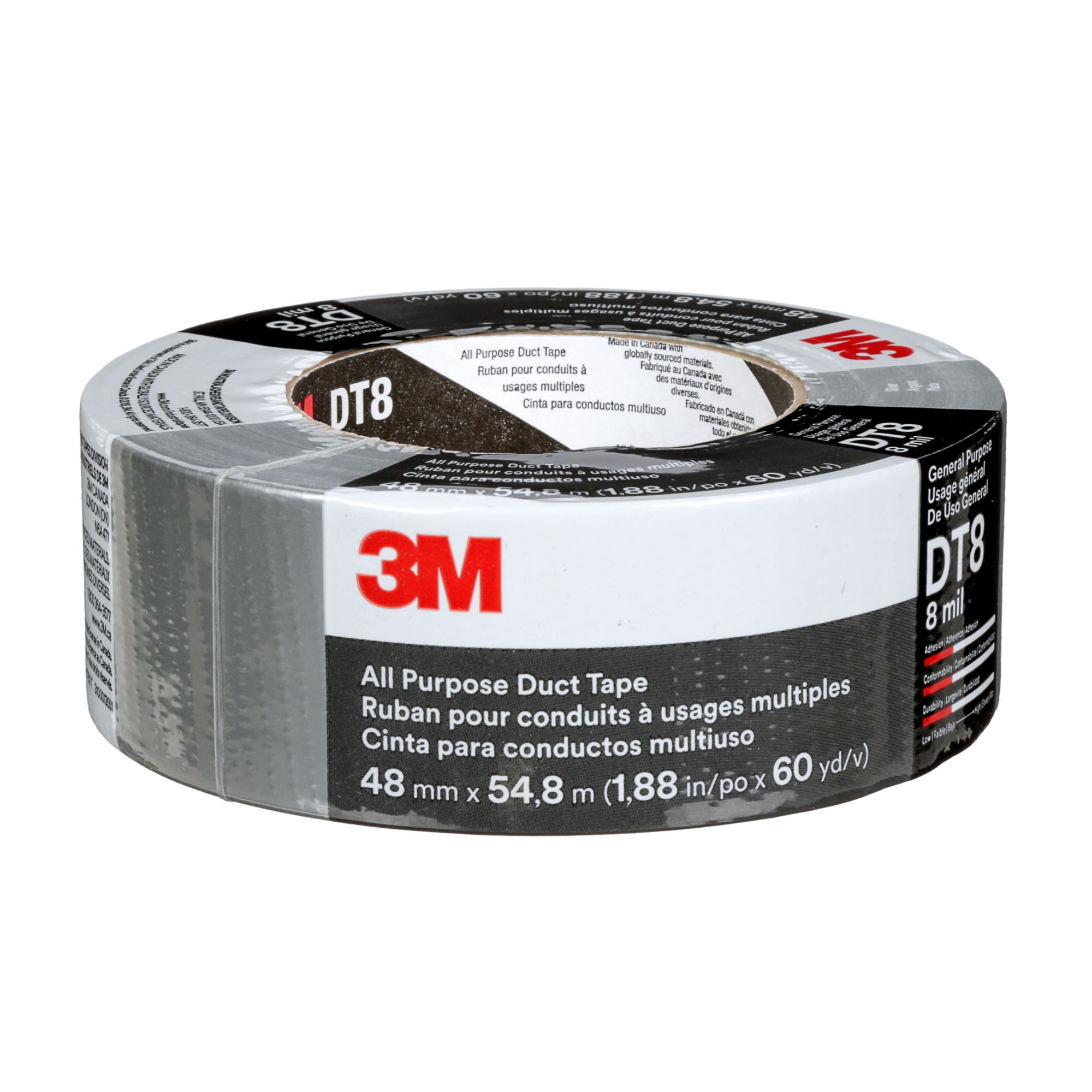 3M™ Cinta americana multiuso DT8, Negro, 48 mm x 55 m, 0.2 mm, 24 rollos por caja, envueltos individualmente