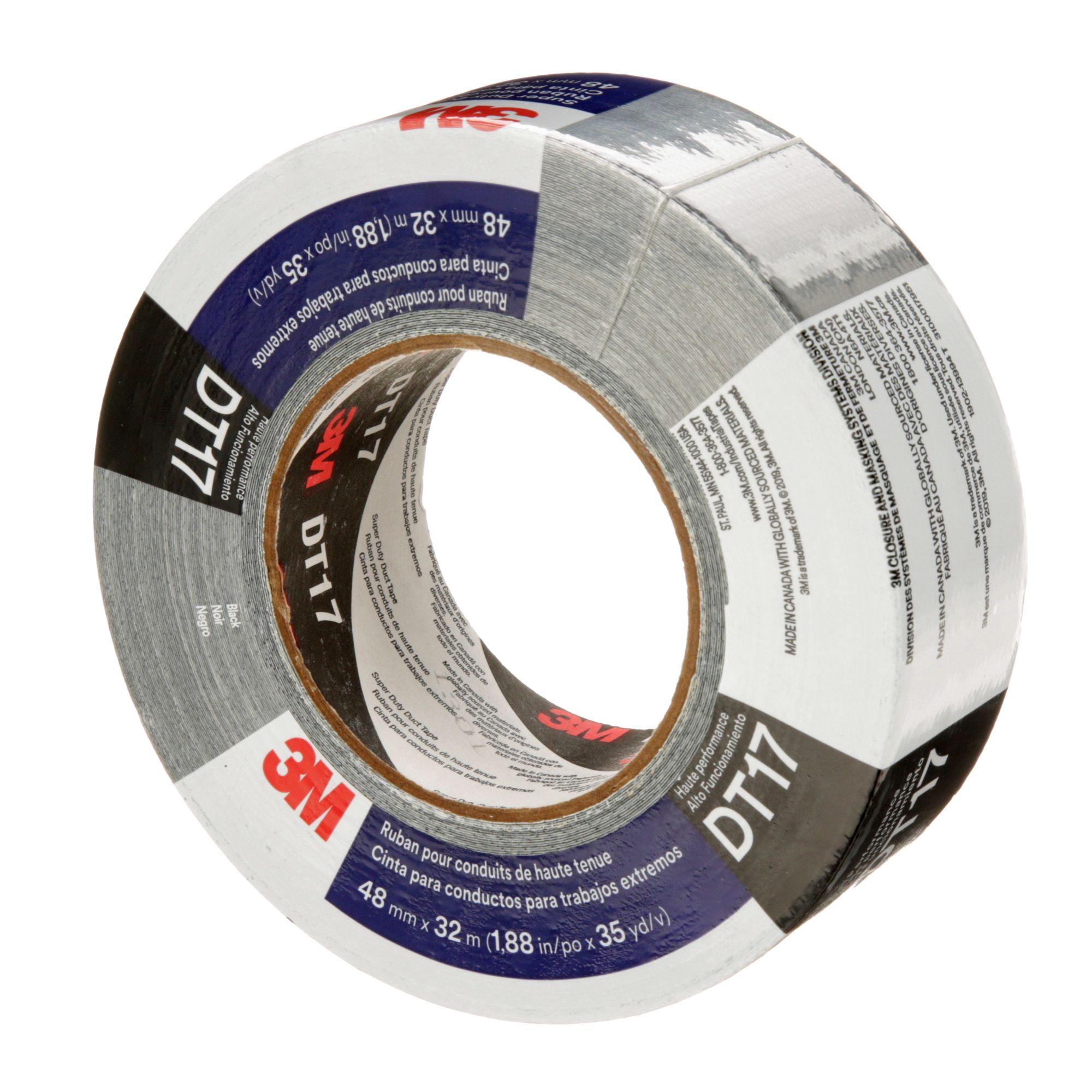 3M™ Cinta americana superresistente DT17, Negro, 48 mm x 32 m, 0.43 mm, 24 rollos por caja, envueltos individualmente
