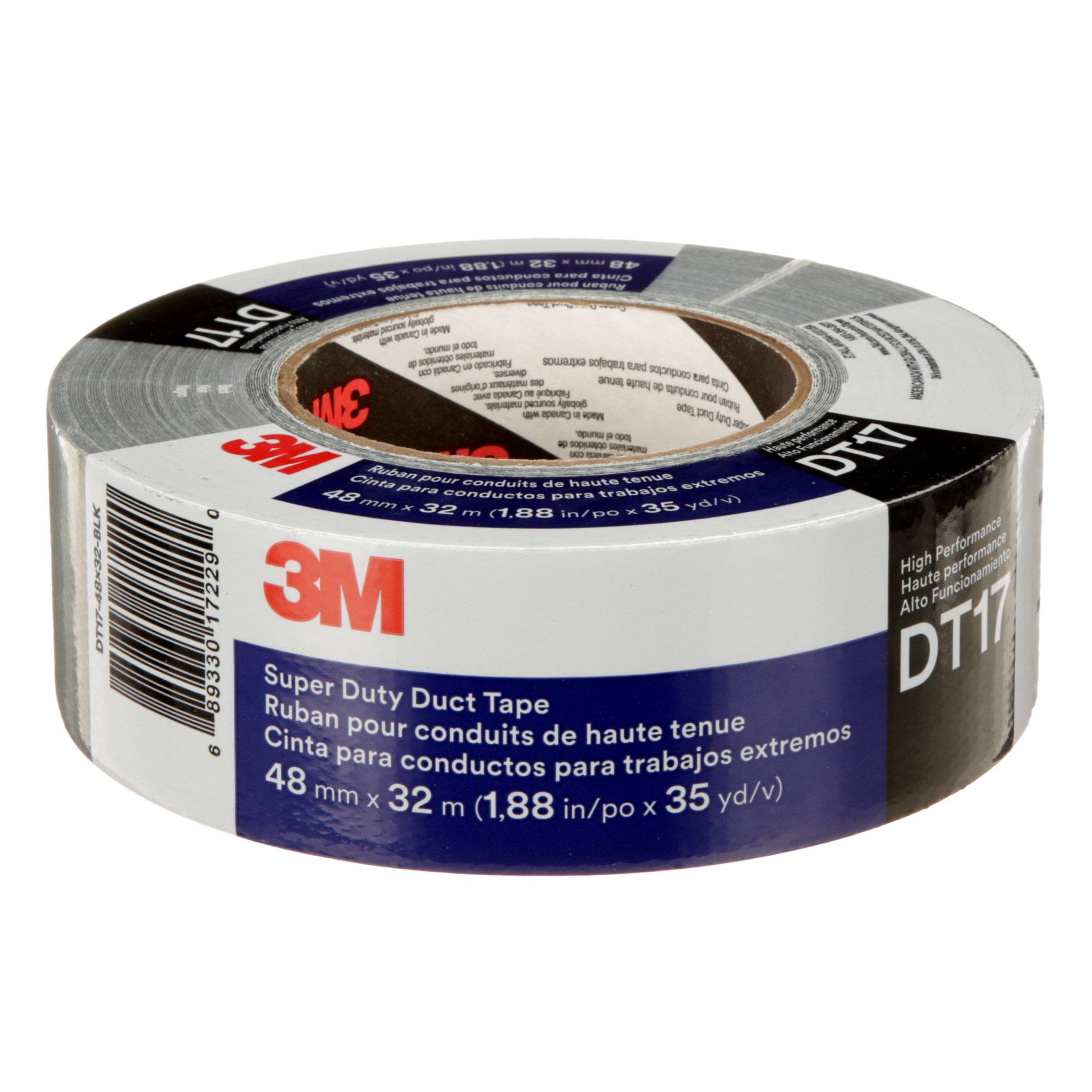 3M™ Cinta americana superresistente DT17, Negro, 48 mm x 32 m, 0.43 mm, 24 rollos por caja, envueltos individualmente