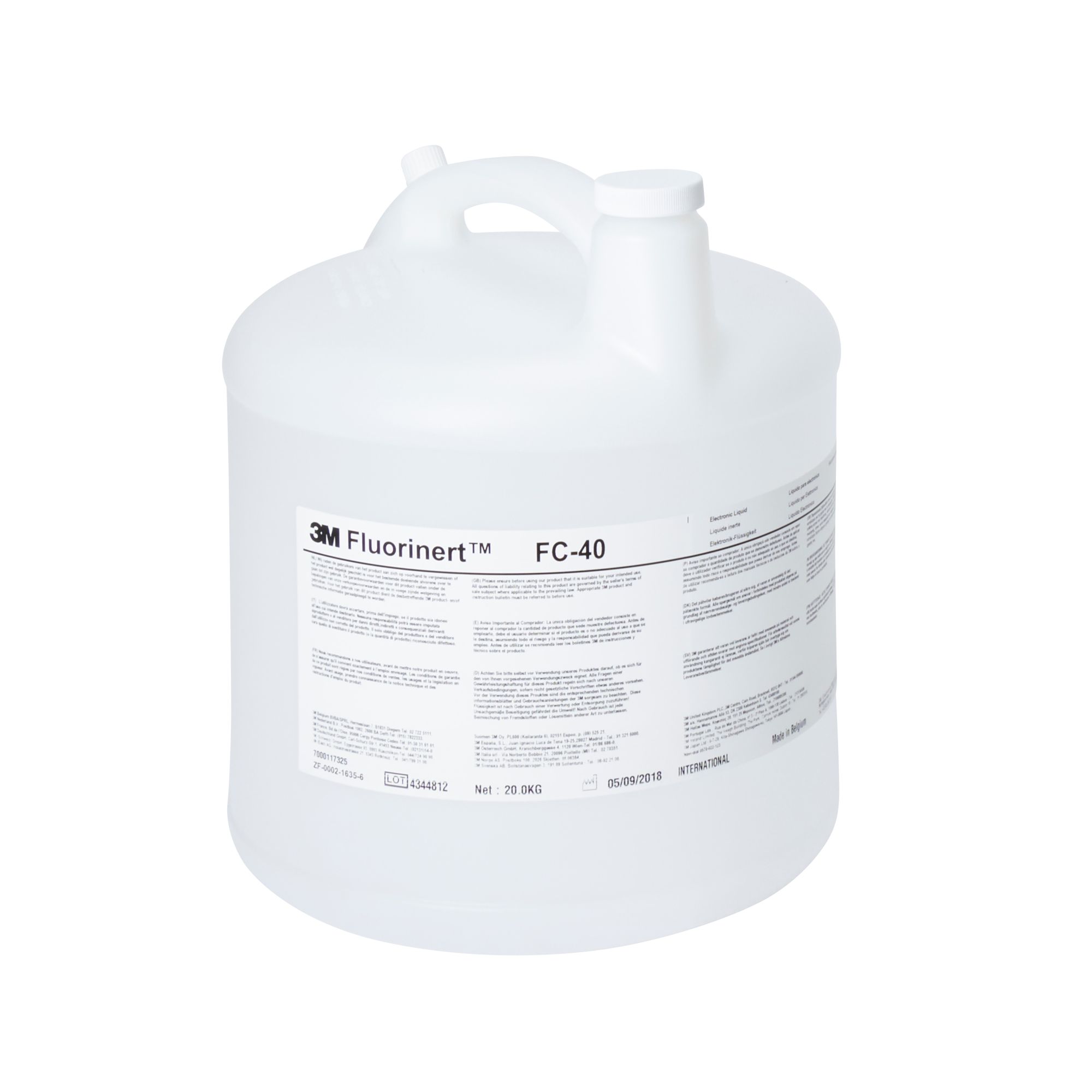 Fluido electrónico 3M™ Fluorinert™ FC-40, envase de plástico de 11,36 l (20 kg [44 lb])