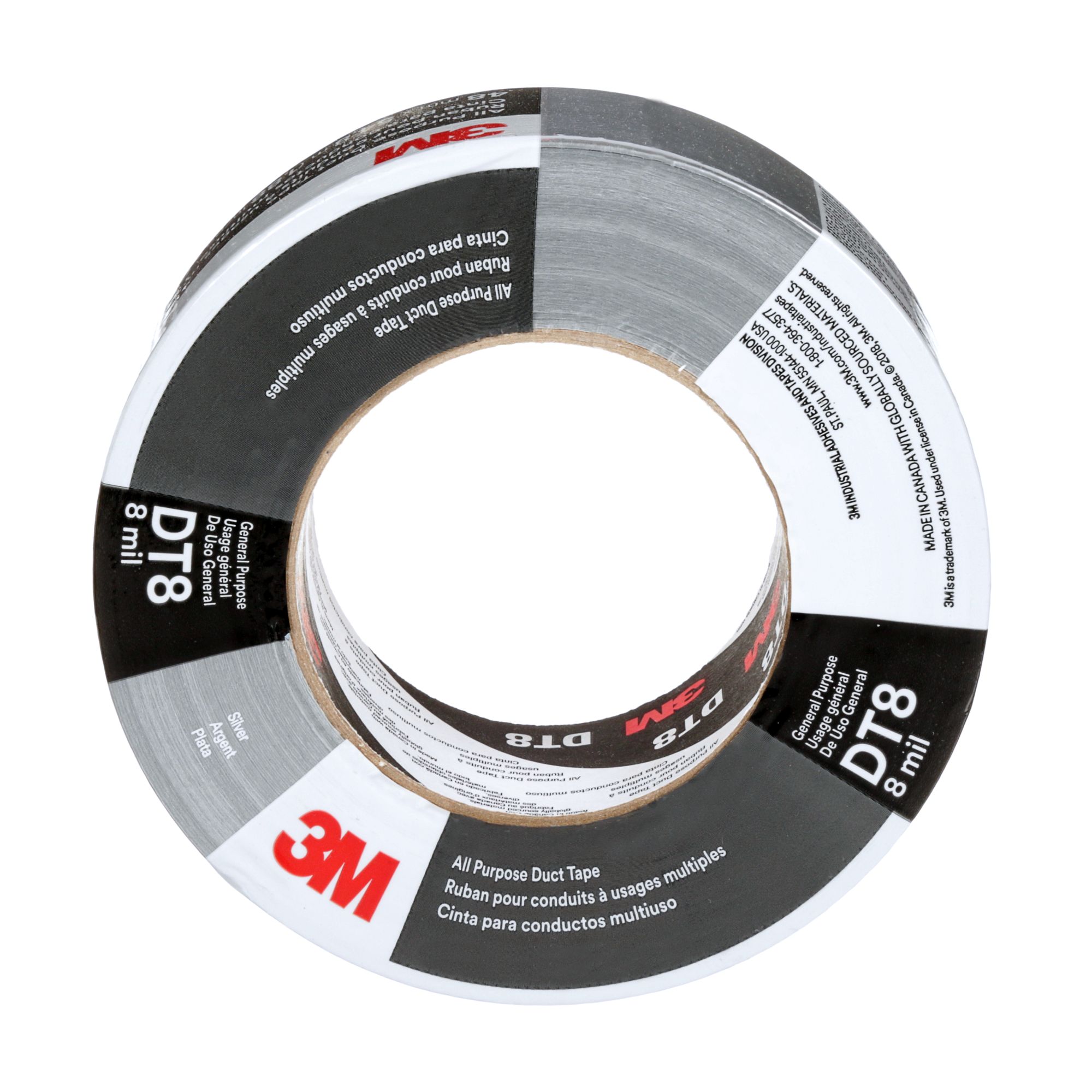 3M™ Cinta americana multiuso DT8, Plata, 48 mm x 23 m, 0.2 mm, 24 rollos por caja, envueltos individualmente