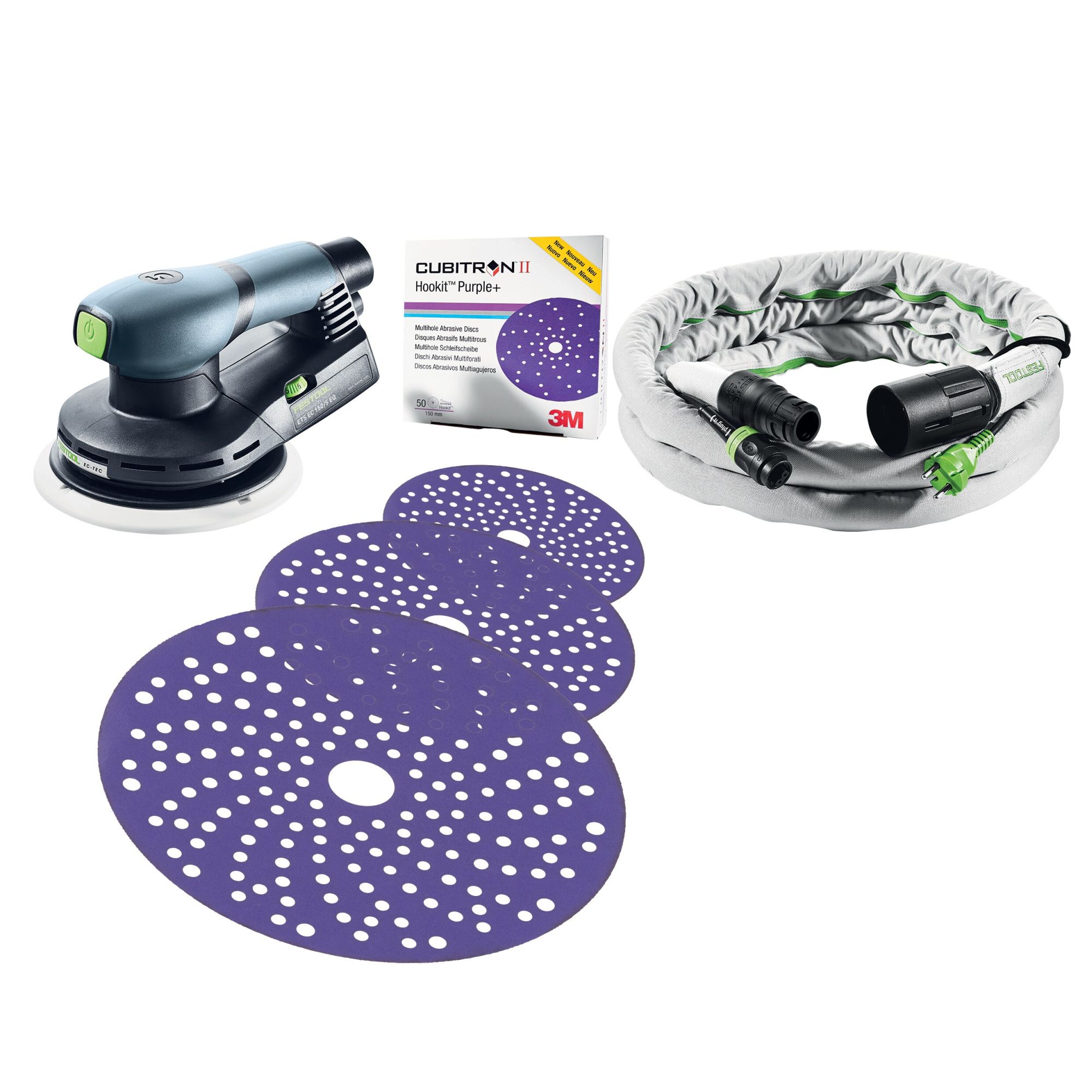 3M™ Kit de lijado eléctrico (Lijadora + Manguera + 3M™ Cubitron™ II Hookit™ Discs 240+, 320+), 52055