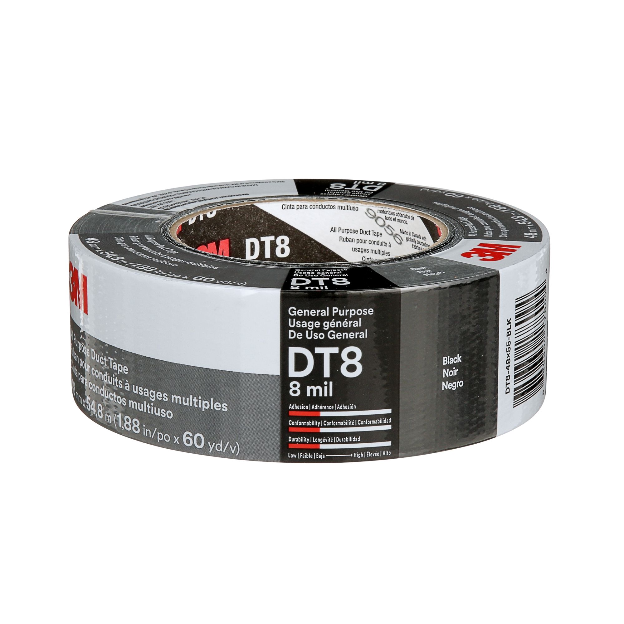 3M™ Cinta americana multiuso DT8, Negro, 48 mm x 55 m, 0.2 mm, 24 rollos por caja, envueltos individualmente