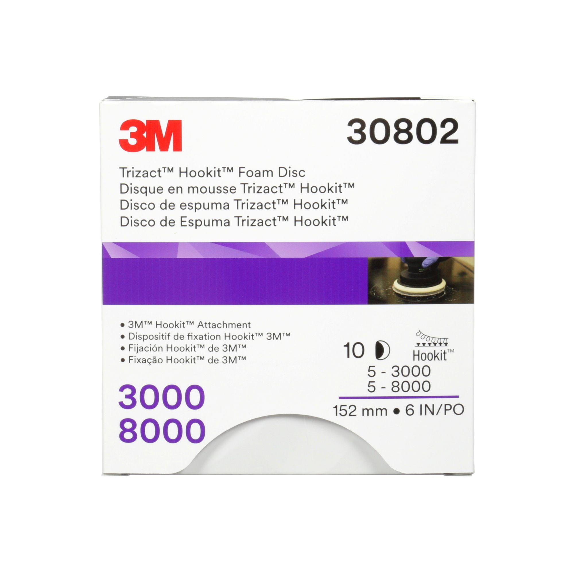 3M™ Trizact™ Hookit™ Kit disco abrasivo de acabado 443SA, 150 mm, sin agujeros, P3000 + P8000, 30802