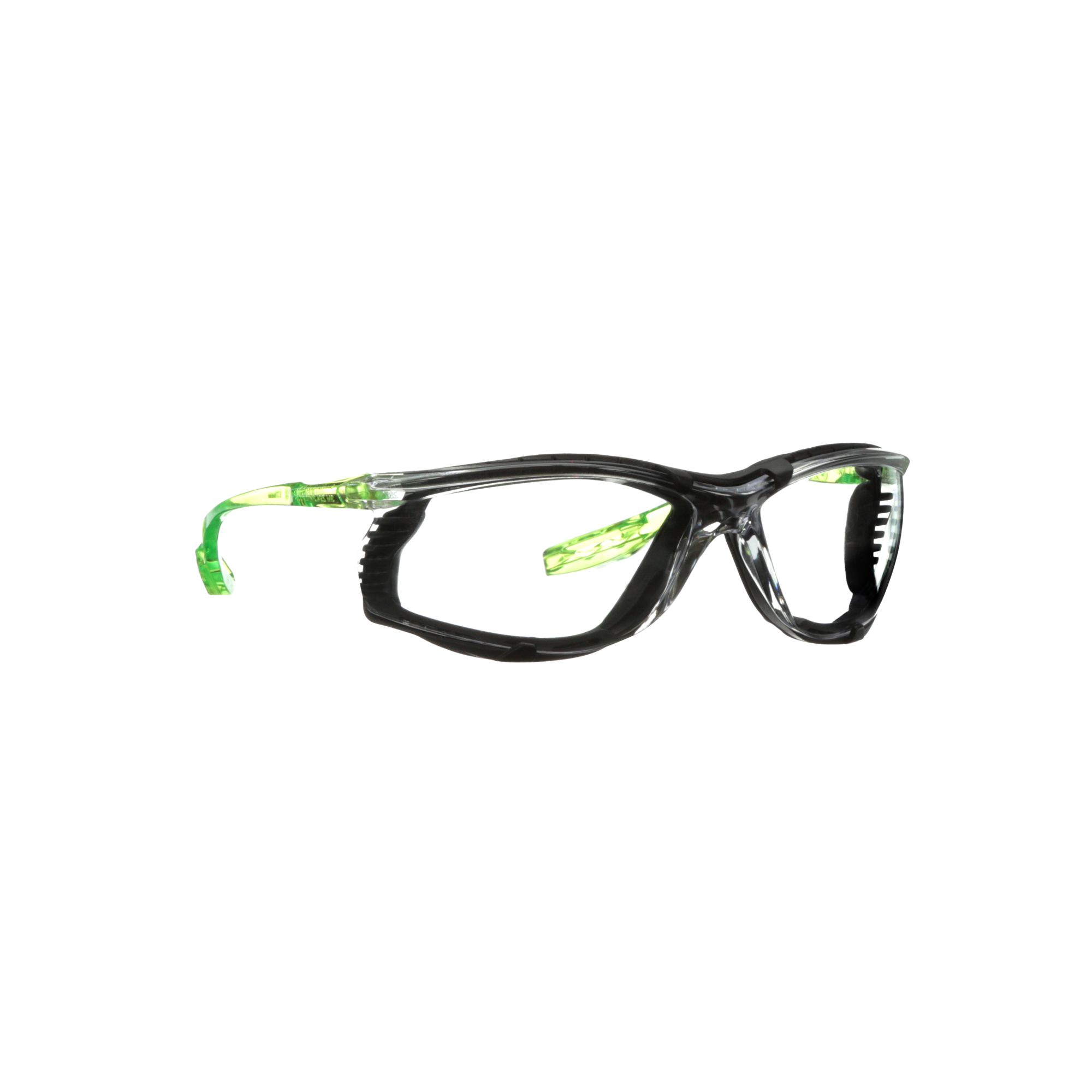 3M™ Solus™ CCS Gafas de seguridad, patillas verde lima, junta de espuma, recubrimiento antiempañante/antirrayaduras Scotchgard™ (K y N), lente incolora, SCCS01SGAF-GRN-F-EU, 20/caja