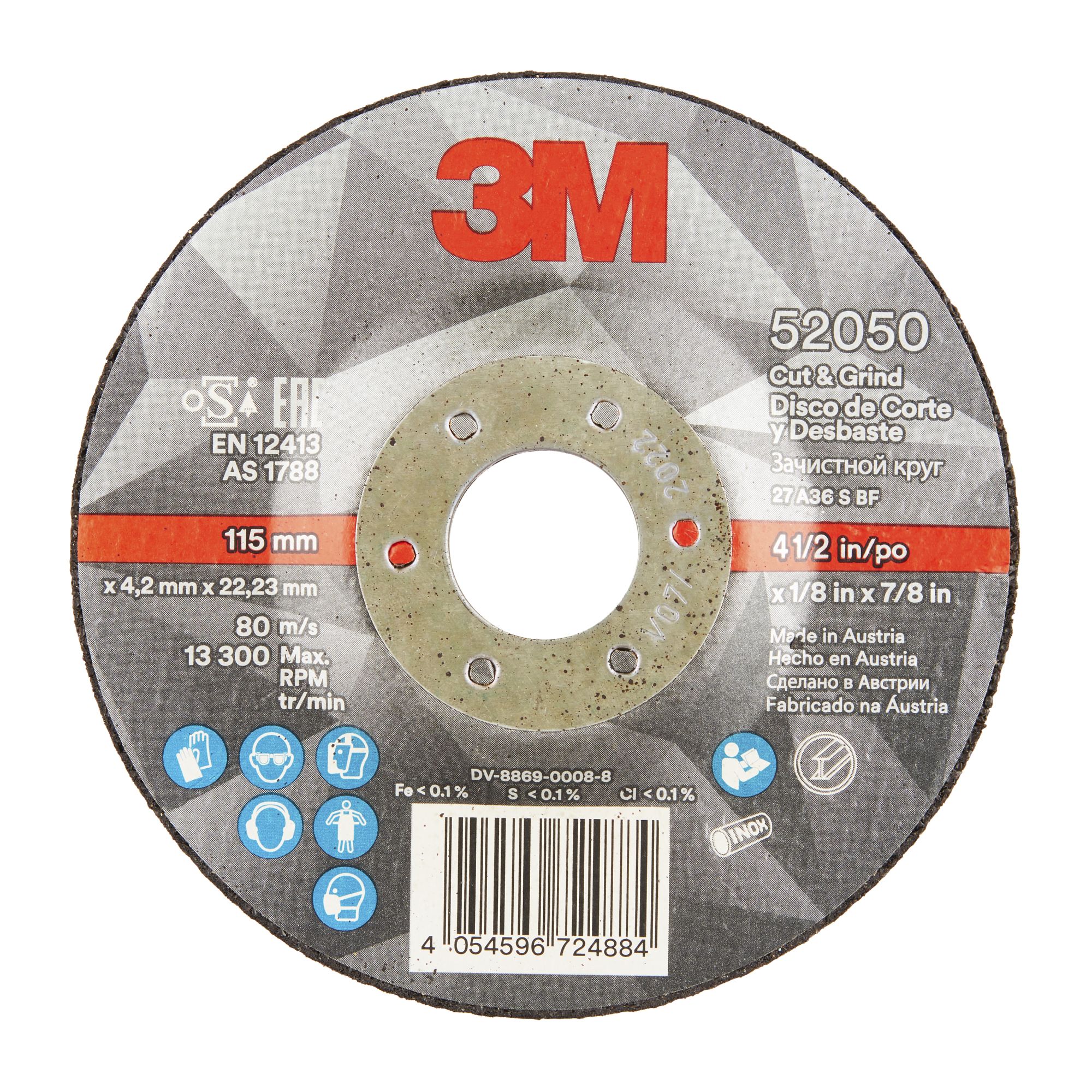 3M™ Disco de Corte y Desbaste T27, 102 mm x 4,2 mm x 16 mm (10 discos/caja)