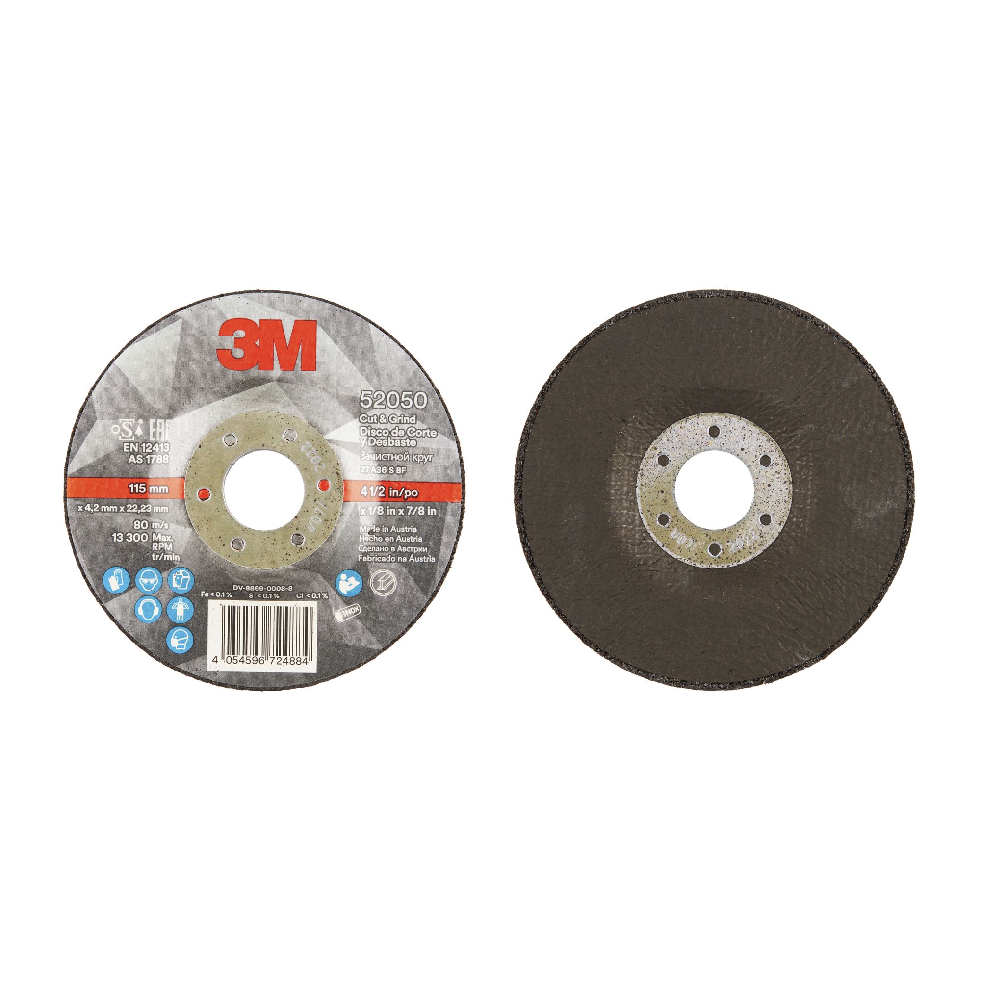 3M™ Disco de Corte y Desbaste T27, 115 mm x 4,2 mm x 22 mm (10 discos/caja)