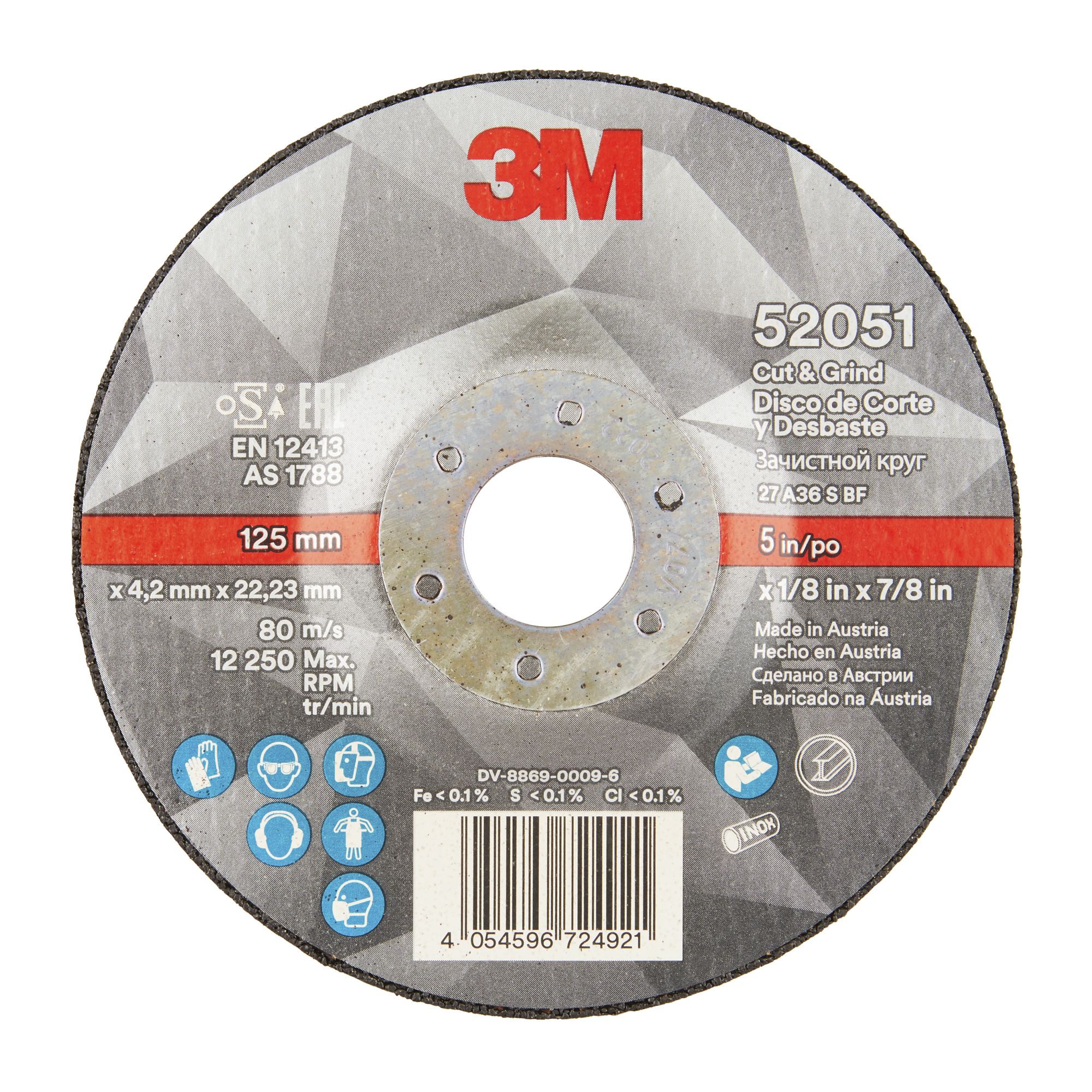 3M™ Disco de Corte y Desbaste T27, 125 mm x 4,2 mm x 22 mm (10 discos/caja)