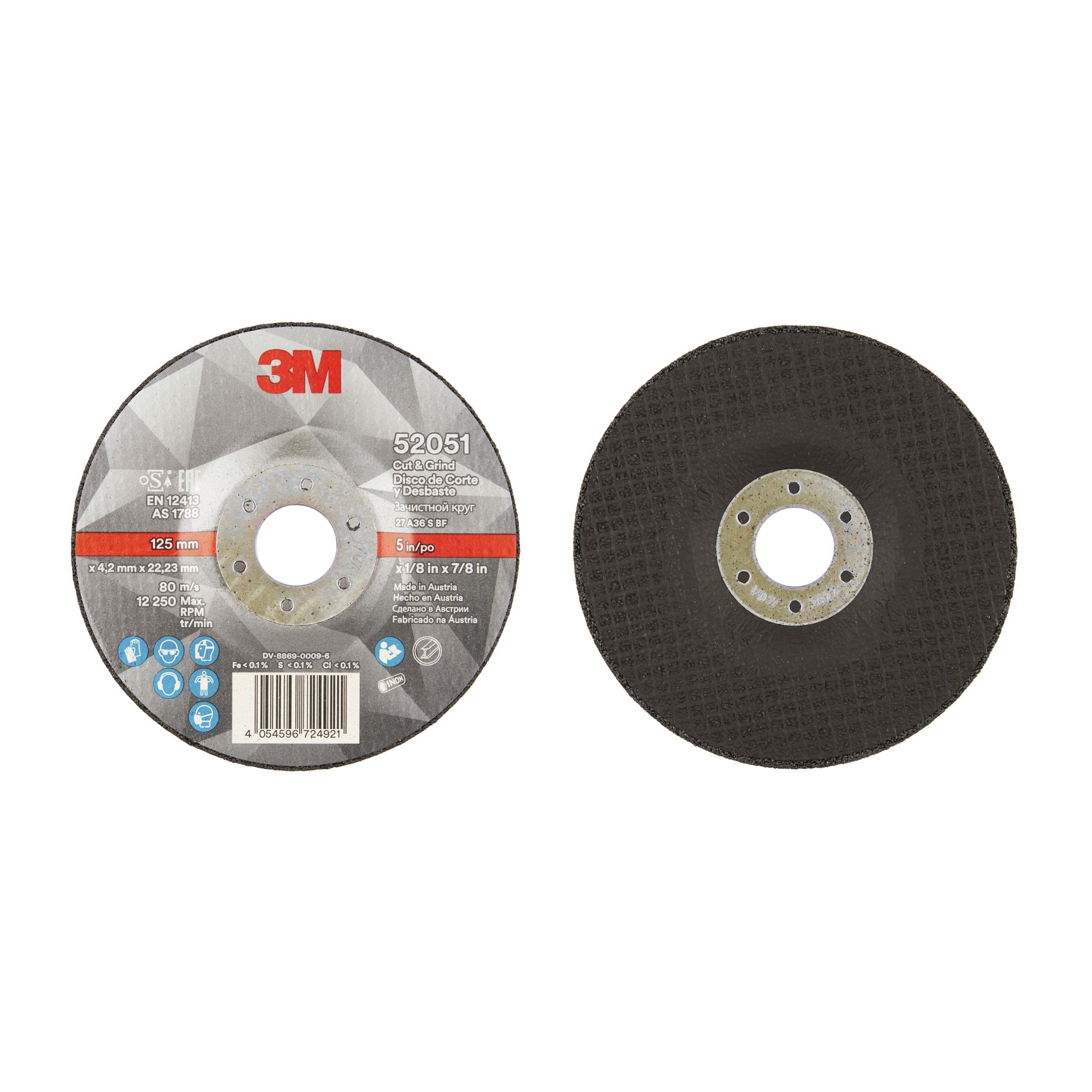 3M™ Disco de Corte y Desbaste T27, 125 mm x 4,2 mm x 22 mm (10 discos/caja)